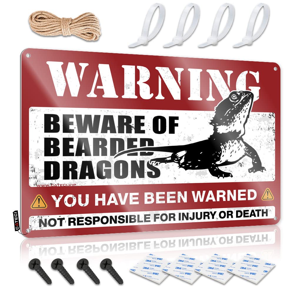 Unique Cool Wall Art Rustic Wall Poster, Stuff For Teens Funny Quote Design For Playroom Garage | Accessory Anti-rust Metal Beware Of Bearded Dragons(30X40CM)