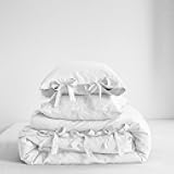 Simple&Opulence 100% Linen Duvet Cover Set, 3 Pieces Belgian Flax Breathable Bedding, King Size 104''x92'' (1 Comforter Cover+2 Pillowshams) with Tie Closure Style,White