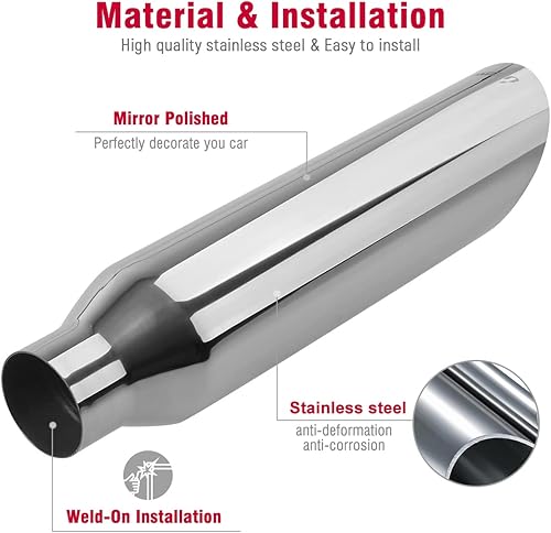 Miniatura 6 de Upower Punta de escape 2.5" entrada x 4" salida x 18" longitud total universal para camionetas y autos, acero inoxidable, soldado, tubo de escape