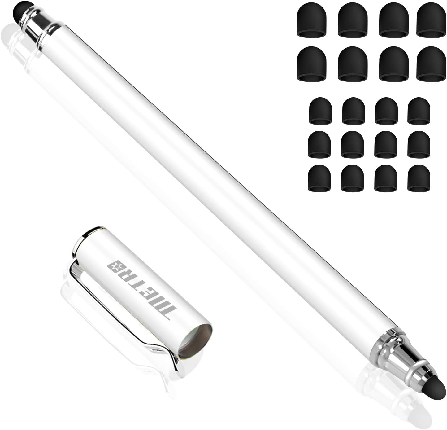 METRO Stylus Pen for Touch Screens Capacitive 2-in-1 Stylus Pencil with Extra 20PCS Tips for iPad/Pro, iPhone, Android Smartphones Tablets, Samsung Galaxy and All Touchscreen Devices, White