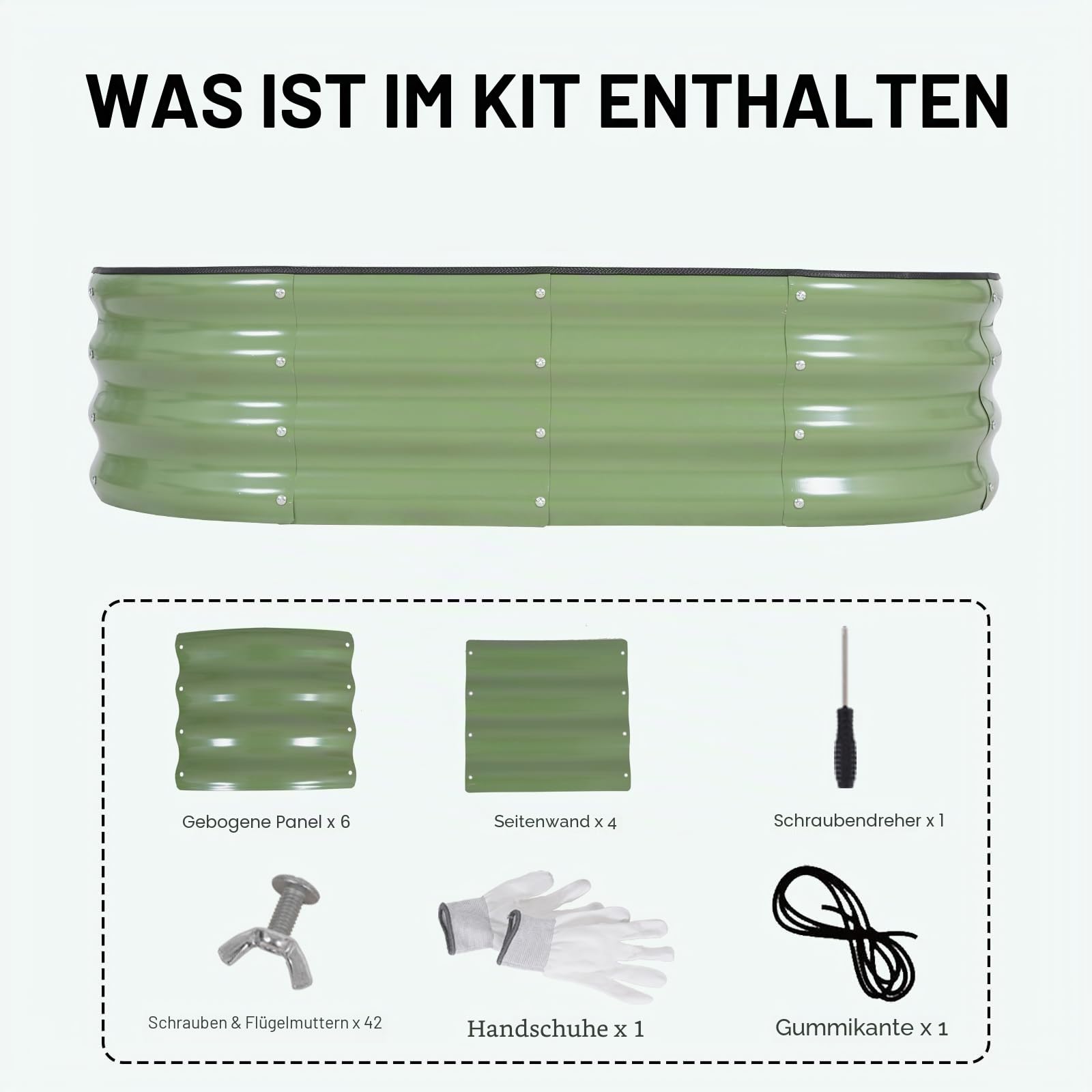 Galvanisiertes Hochbeet Kit - 120 x 60 x 30cm Outdoor Metall Pflanzkasten mit Sicherheitsrand und Handschuhe für Gemüse, Obst, Blumen, Kräuter (Oliver Grün, 3PCS)