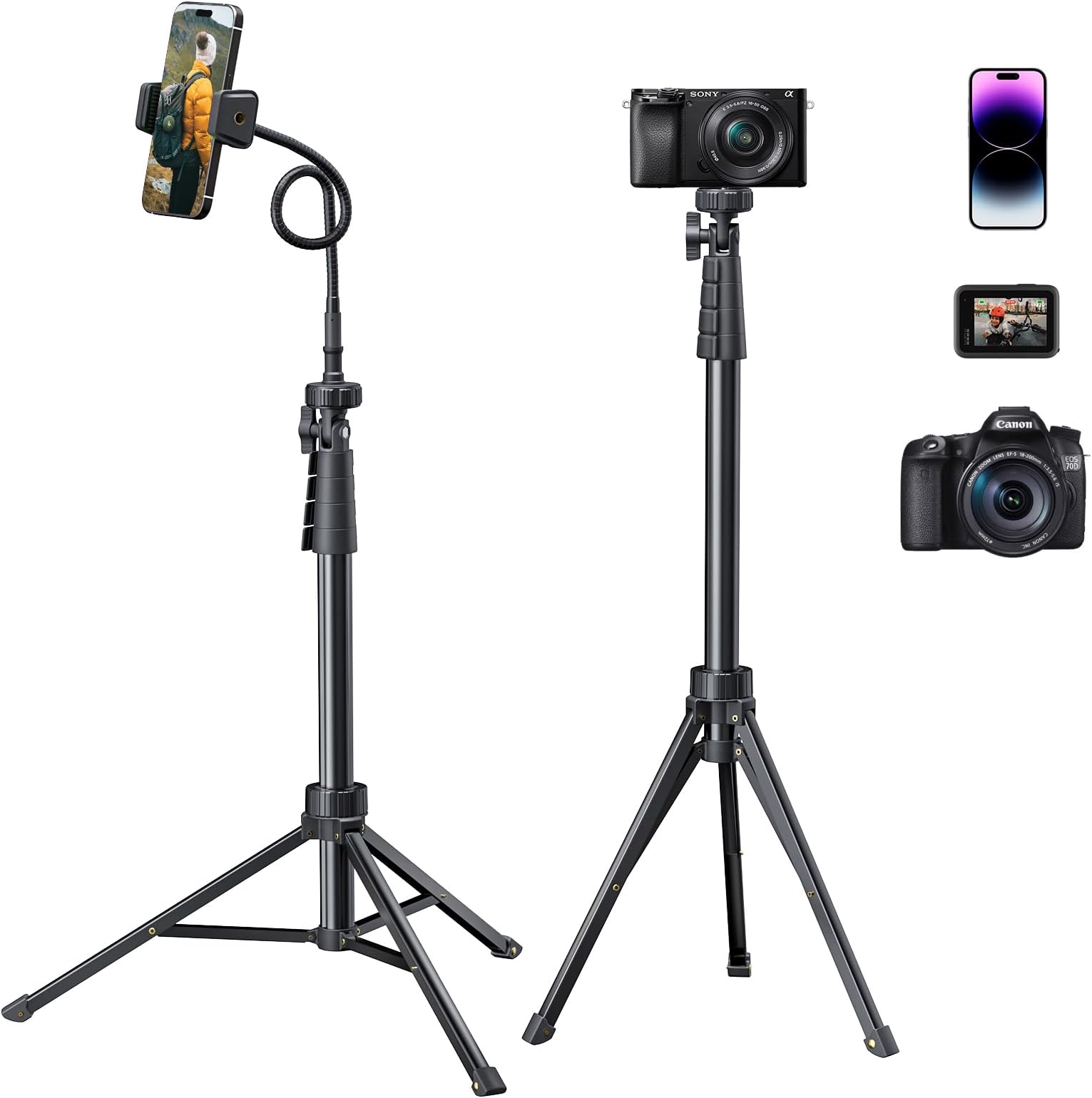 Eicaus 88'' Flexible Cell Phone Tripod with 14.95'' Gooseneck, Phone Mount and Remote, Overhead Tall Phone Stand＆Selfie Stick for Video Recording, Compatible with iPhone Android, Camera