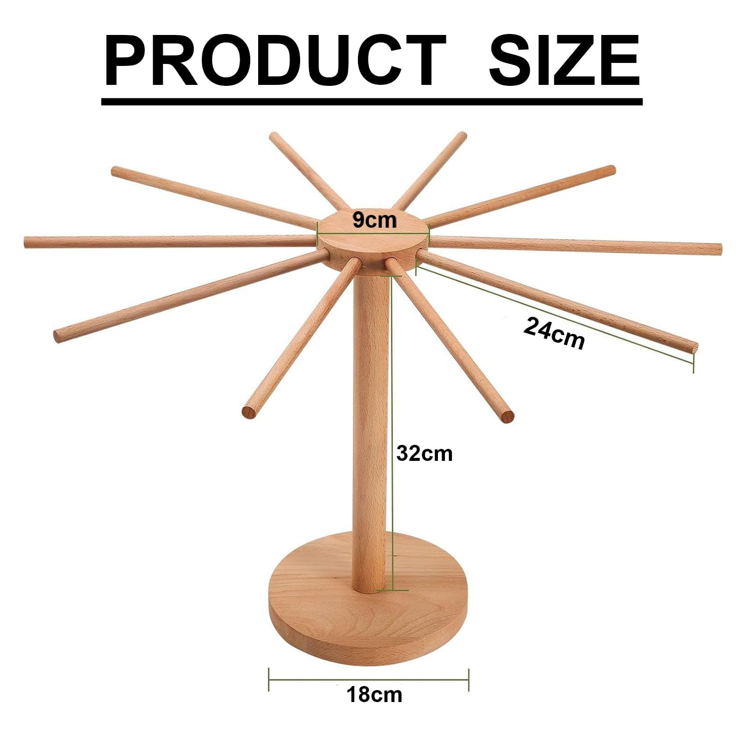 Secador de Fideos,Soporte para secar Pasta, con 10 Asas Desmontables | Ideal para secar pasta y fideos frescos caseros Incluye alfombrilla antideslizante (color madera)
