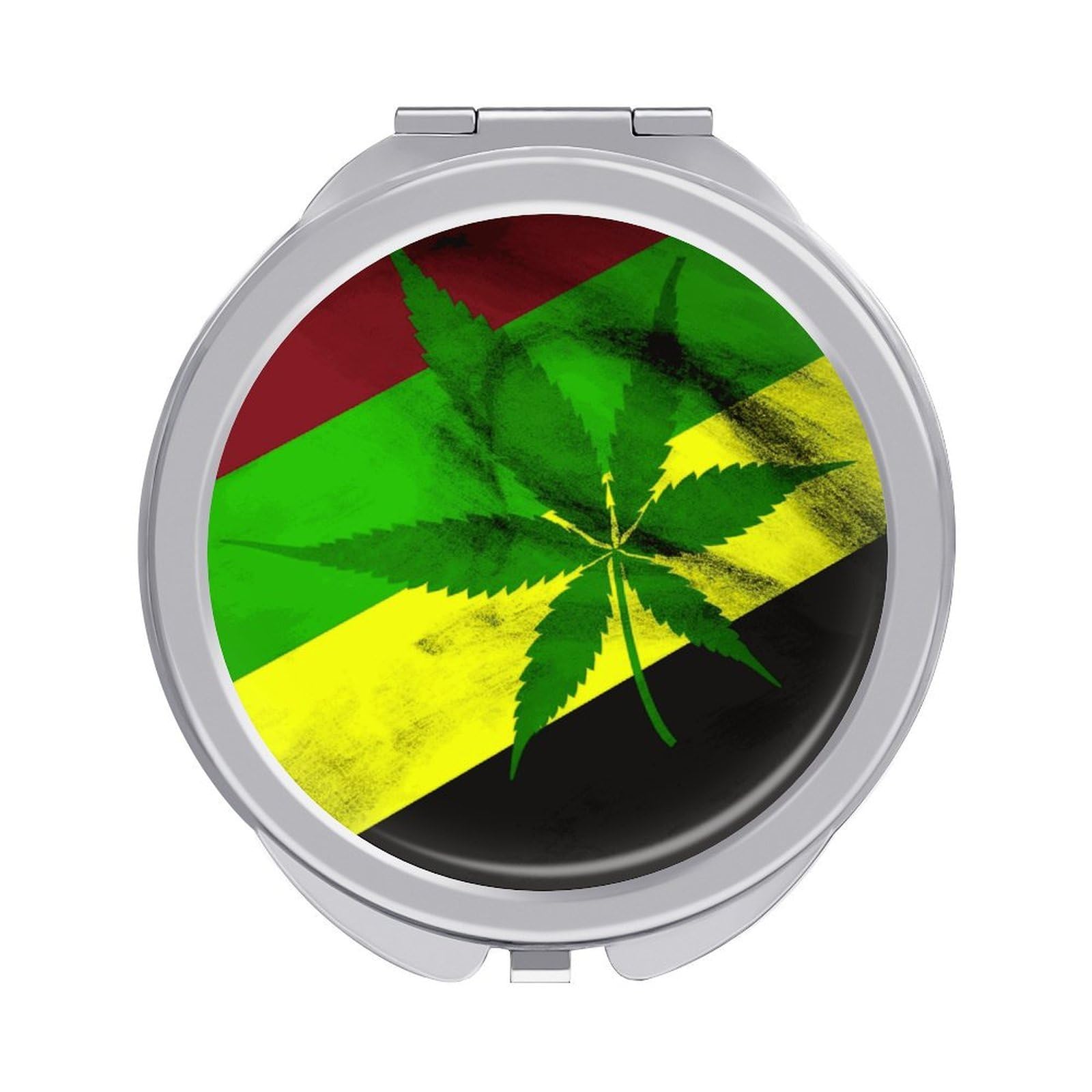 Fekiloot Style Jamaica Flag Leaves Travel Makeup Mirror Handheld Compact Mirror Portable Pocket Mirror Double-Sided 1X/2X Magnifying For Handbag And Purses
