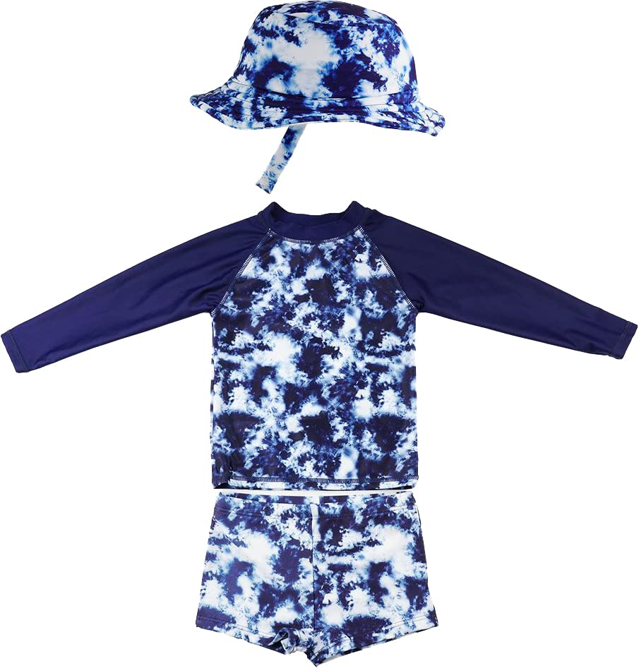 Image of Funky Junque Girls 3 Piece UPF 50+ Matching Long Sleeved Rash Shirt Bucket Hat Bathing Suit Swimsuit Set