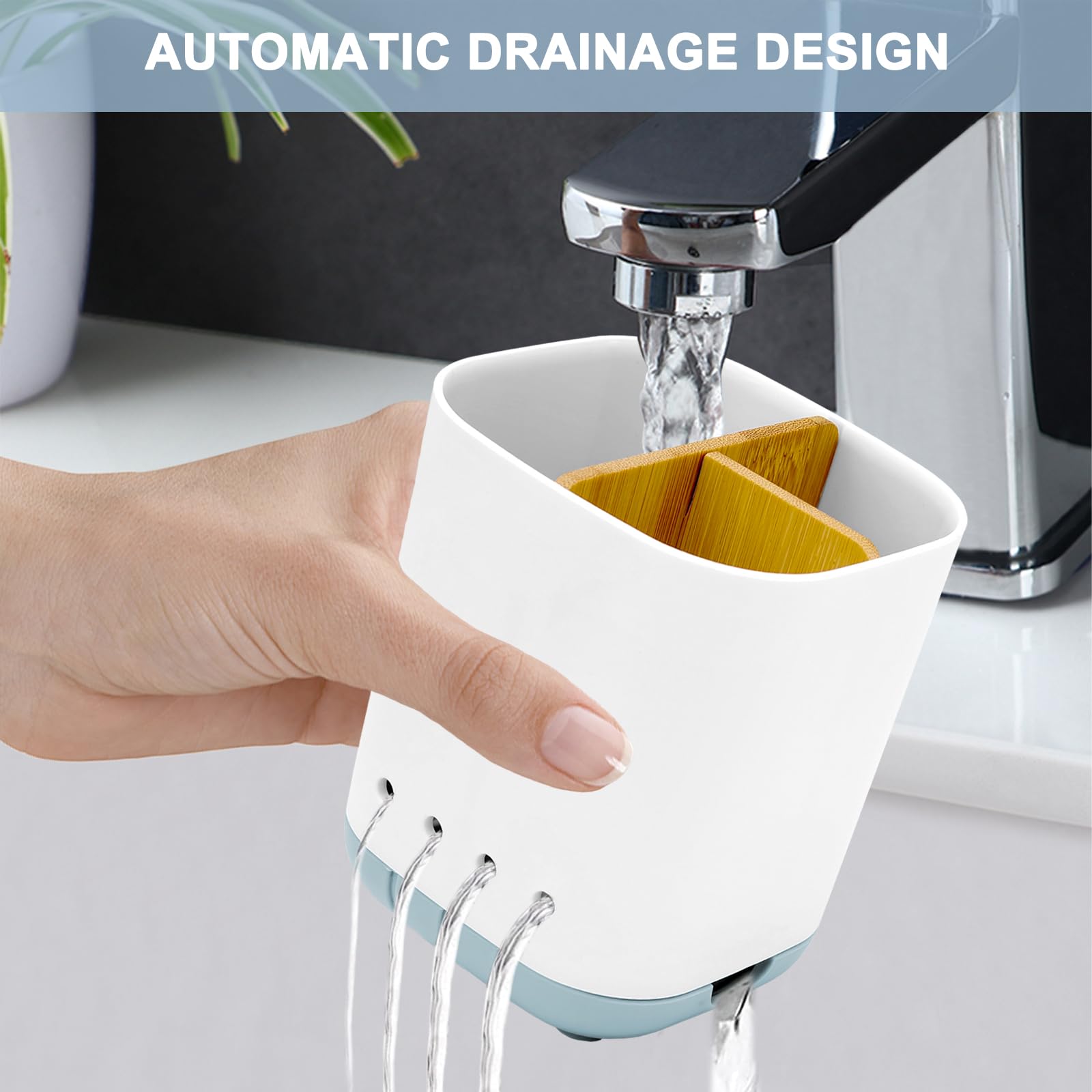 Soporte para cepillo de dientes con divisor de bambú, desmontable para una fácil limpieza, organizador de encimera de baño, organizador de plástico con 3 ranuras para cepillo de dientes eléctrico y