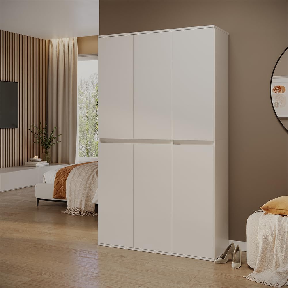 Vicco Armoire à vêtements Claus, Blanc, 111x191.5cm | avec 6 portes, pour le rangement des vêtements et des accessoires