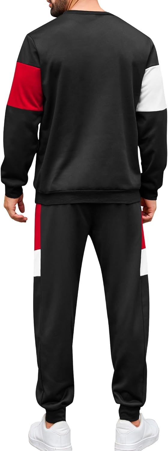 Babioboa Men's Color Block 2 Piece Outfits Long Sleeve Pullover Sweatshirt Tracksuit Jogger Sweatpants Athletic Sweatsuit Set - Image 2