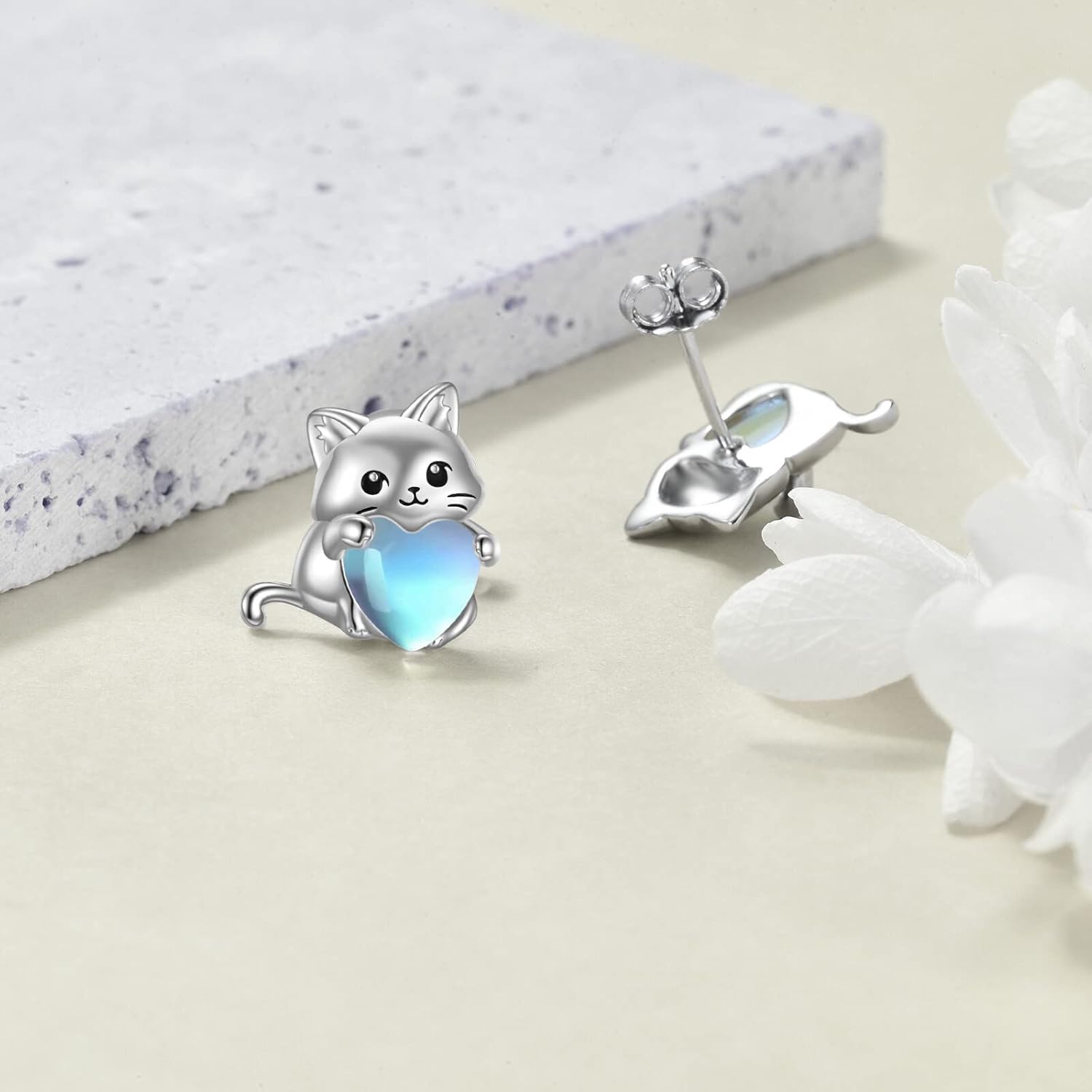 Cat Birthstone Earrings for Women Sterling Silver Cute Cat Stud Earrings Jewelry Gifts - Image 4