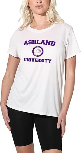 Colección oficial de camisetas sueltas con logotipo de círculo envejecido universitario para mujer, color blanco