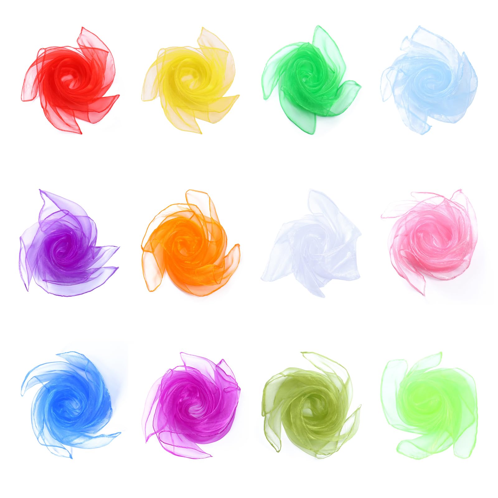 Juggling Cloths, Set of 12 Chiffon Cloths, 60 x 60 cm Square Colourful Dance Chiffon Cloths, Chiffon Cloths for Party Activities, Accessories, Decoration, Juggling and Sensory