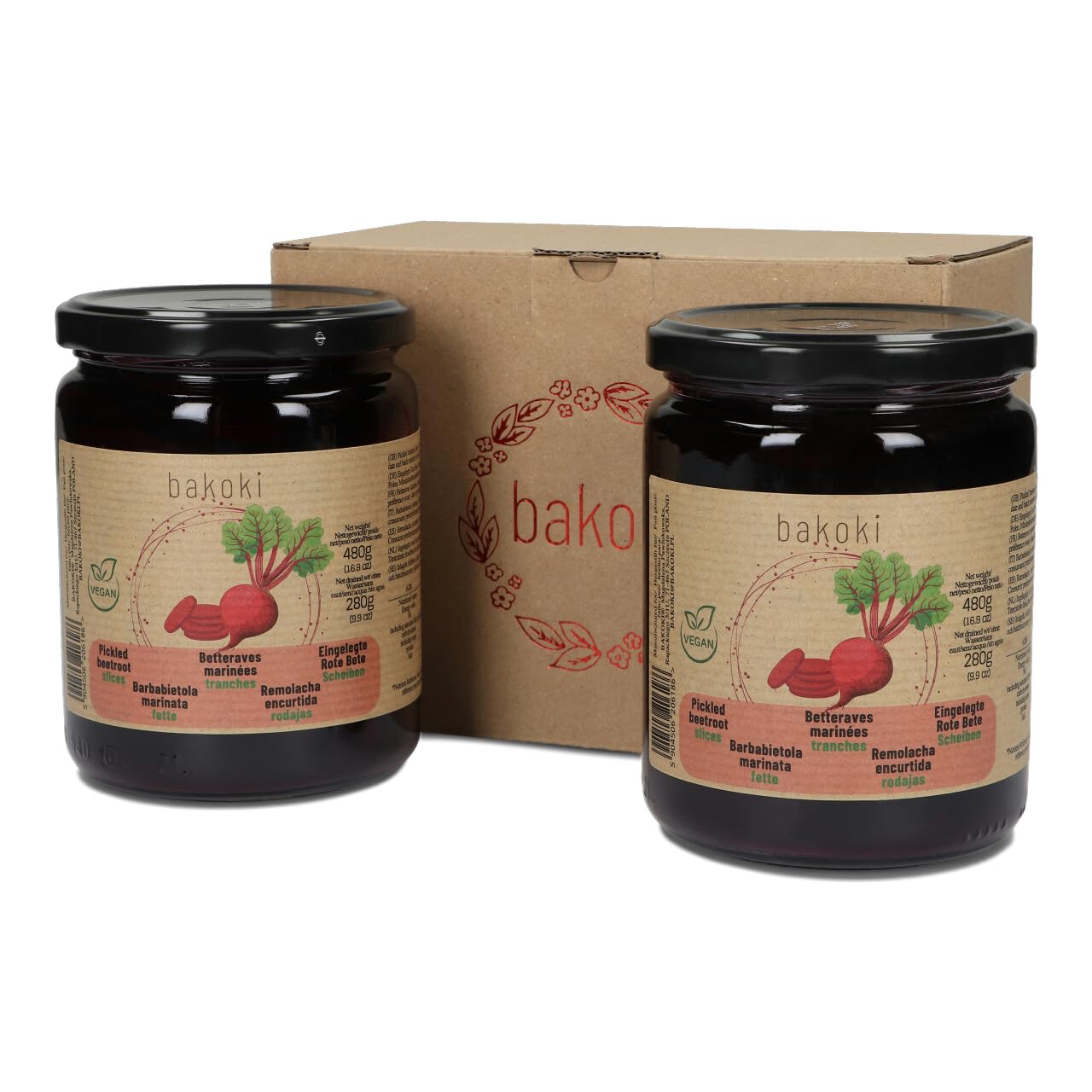BAKOKI Fette di barbabietola marinata Premium, 2 x 480 g (confezione da 2)