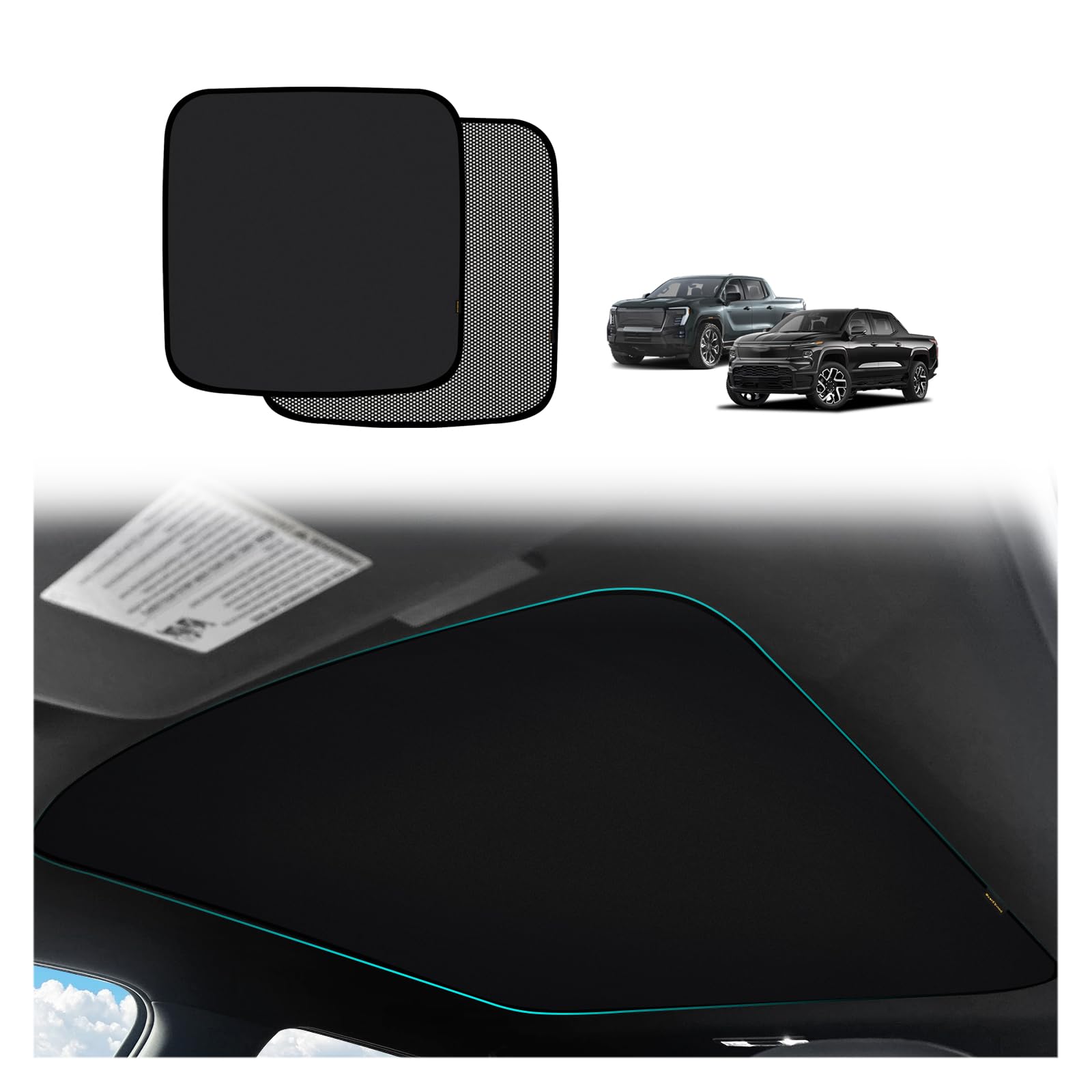 BestEvMod Foldable Sunshade Roof Compatible with Chevy Silverado EV RST/GMC Sierra EV Denali 2026 2025 2024 Heat Insulation Reflective Glass Roof Sun Shade Cover Blocks Glare UV Ray Sun Protection