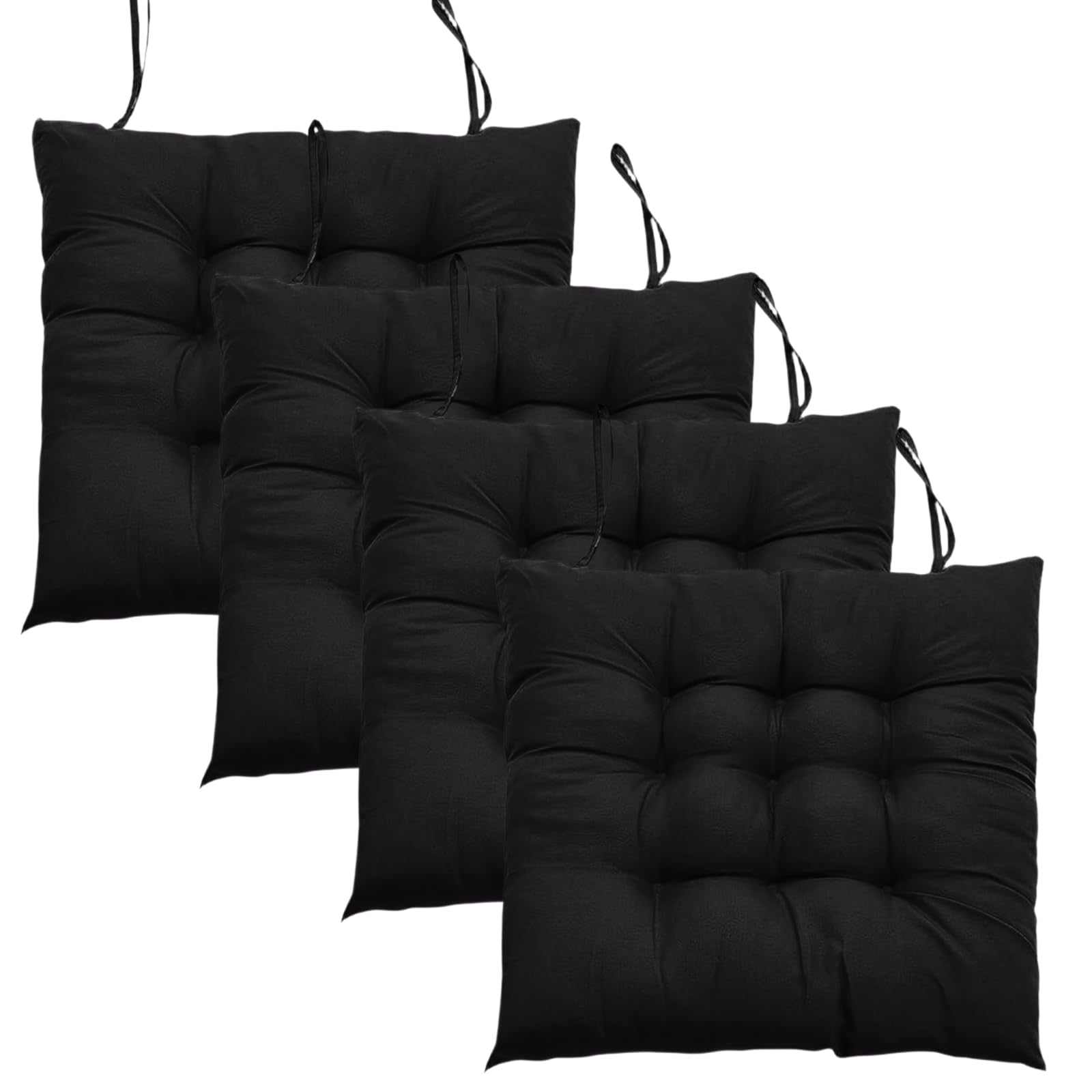 M.J COMFY-LIFE 4Pcs Seat Cushions for Dining Chairs 40x40cm – Non-Slip Washable Chair Pads with Ties – Soft Polyester & Pearl Cotton Filling for Kitchen, Office, Garden (8pcs BLACK) — image 1