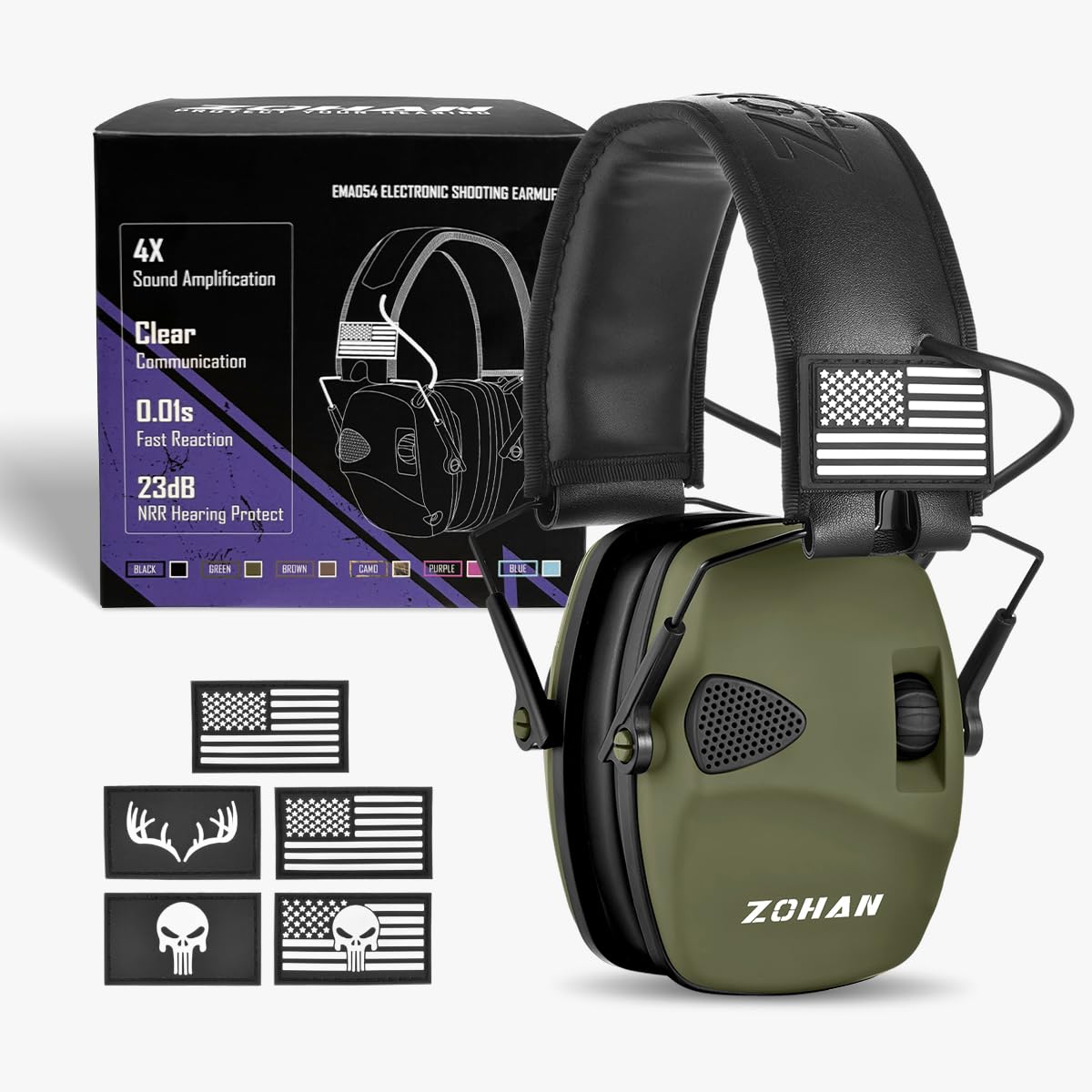ZOHAN EM054 Electronic Shooting Ear Protection with 4X Sound Amplification, Ear Protection Muffs for Gun Range, NRR 23db Noise Reduction Hearing Protection Headphones