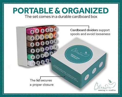 Miniatura 3 de Hilo para máquina de coser y costura a mano  36 carretes de tamaño regular de 250 yardas cada uno  32 colores más 2 negros y 2 blancos en paquete de