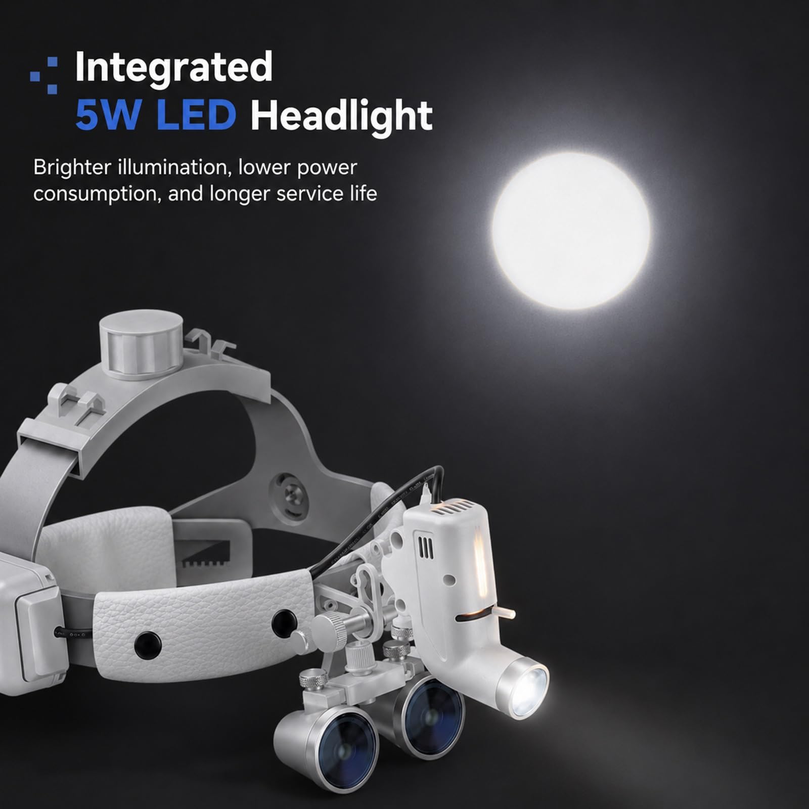 Occhiali Ingranditori Binoculari Dentali Con Fascia E Luce (Ingrandimento 2,5x/3,5x) E Lampada Frontale LED 5W, Distanza Interpupillare E Luminosità Regolabili, Per Laboratori Odontotecnici(3.5X)