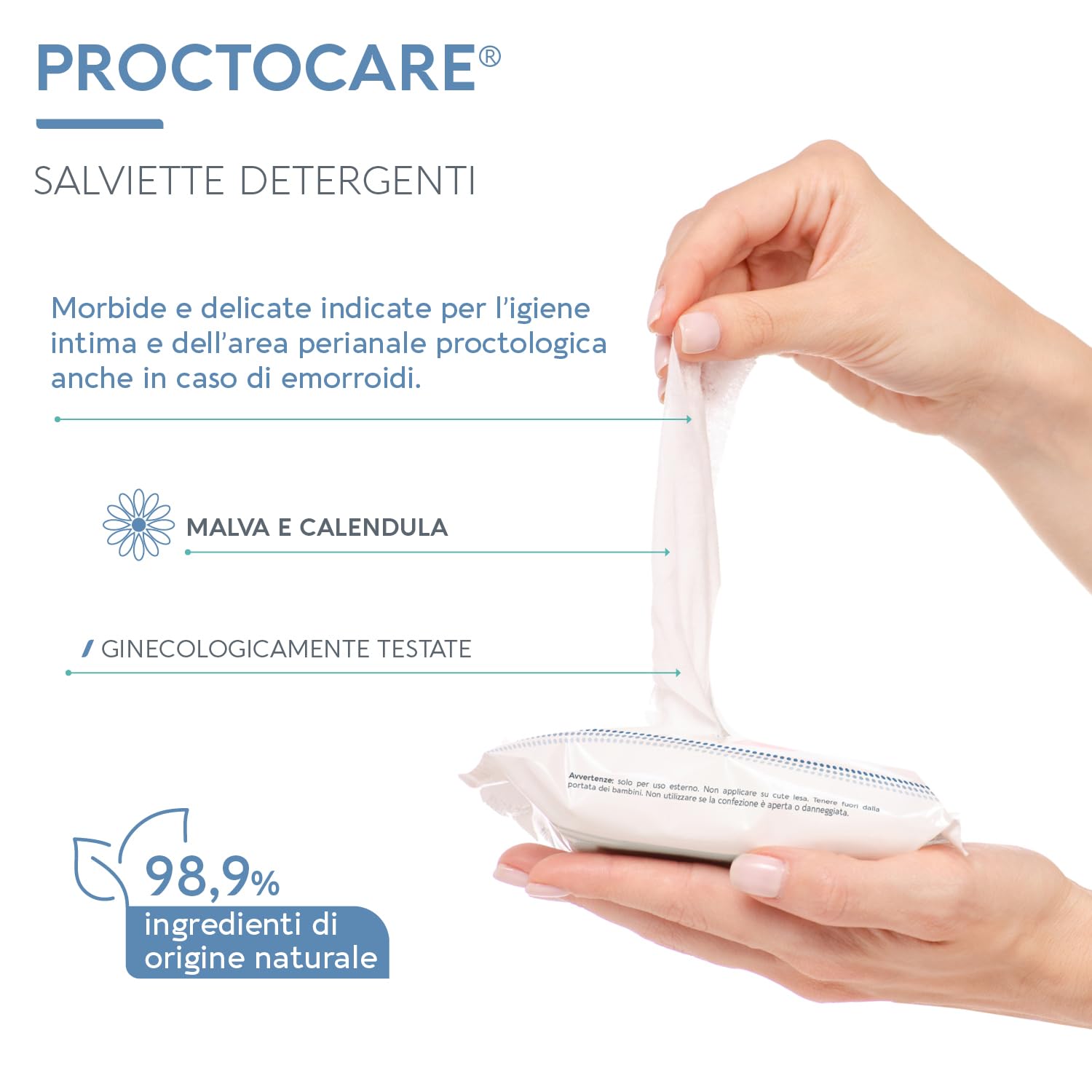 Proctocare Salviette Detergenti Dermovitamina Igiene Intima Trattamento Emorroidi Malva Calendula Tessuto Biodegradabile 15 pz