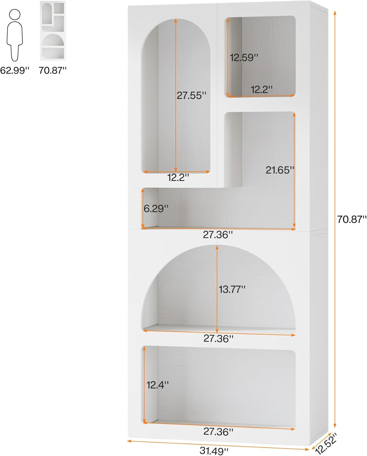 Tribesigns 70.87" Tall Geometric Bookshelf, White Arched Bookcase with 5 Irregular Storage Shelves, Modern Open Art Decor Display Shelf Free-Standing for Living Room, Bedroom, Closet 1 White