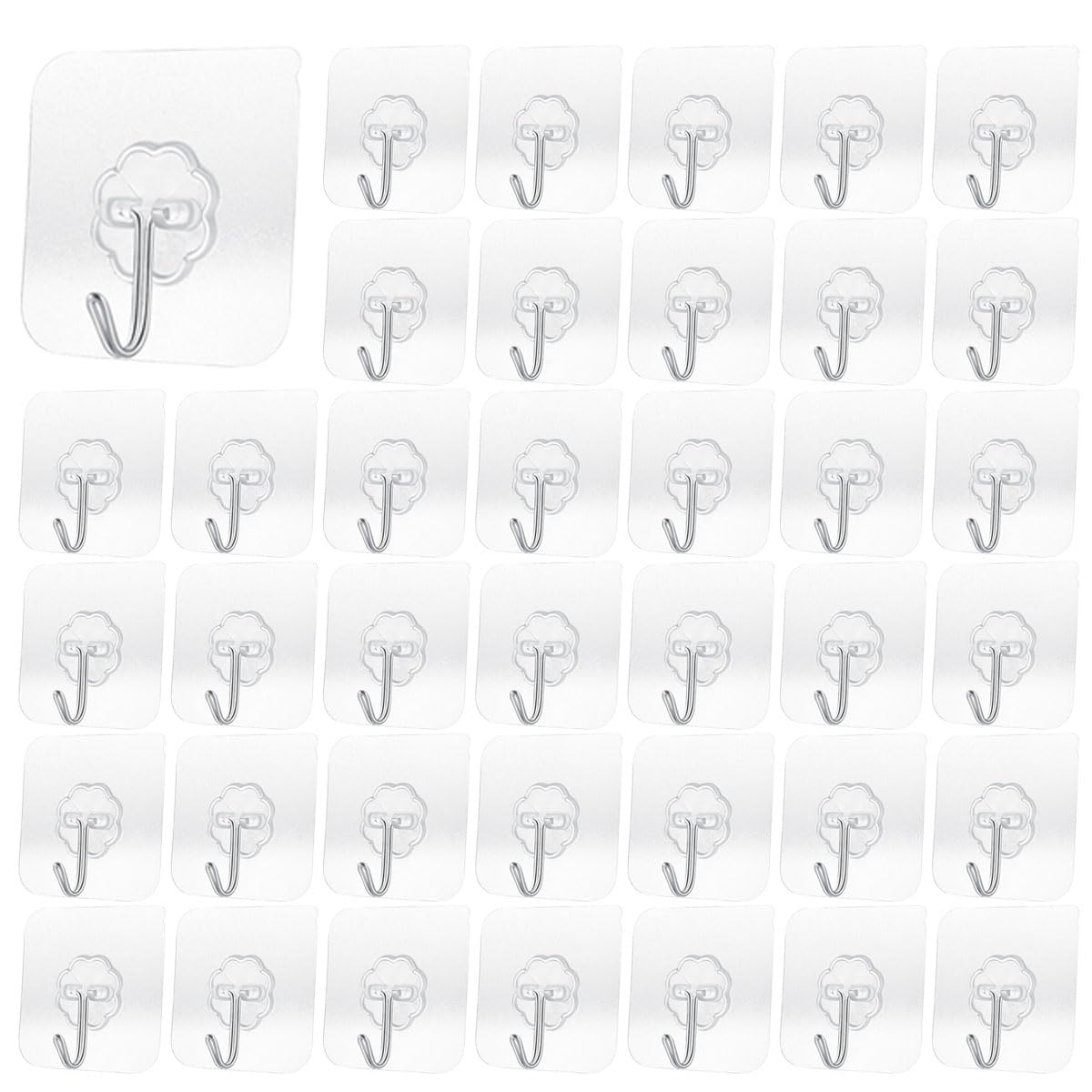 Photo 1 of 40 Pack Transparent Adhesive Hooks 30 lb(Max), Waterproof and Oilproof Reusable Seamless Hooks, Heavy Duty Wall Hook for Kitchen Bathroom Office
