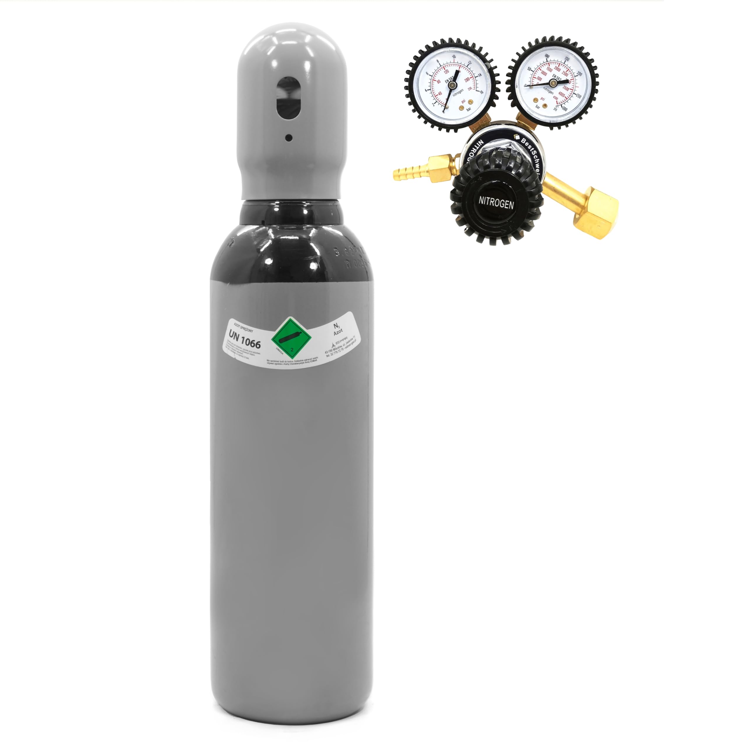 Stickstoff Gasflasche 5L gefüllt + Druckminderer 200 bar Set - 150 bar 0,8m³ Nitrogen Flasche W24.32 Schutzgas