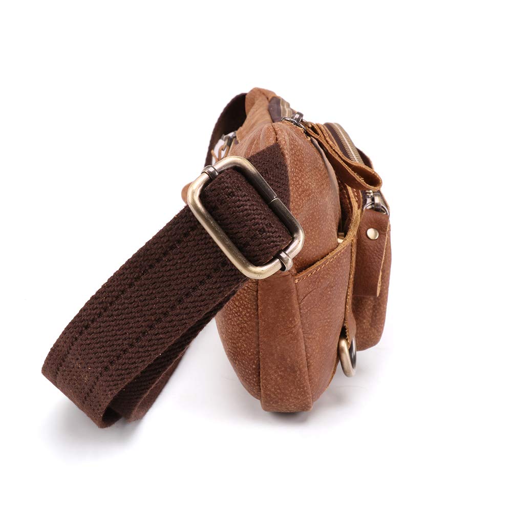 BAIGIO Riñonera de Cuero Hombre Mujer de Moda Bolsa Cinturón Piel Vintage Bolsos para Teléfonos Bandolera Multifuncional Bolsillos Ajustable Bolso de Cintura Casual Viajar Acampada (Marrón)