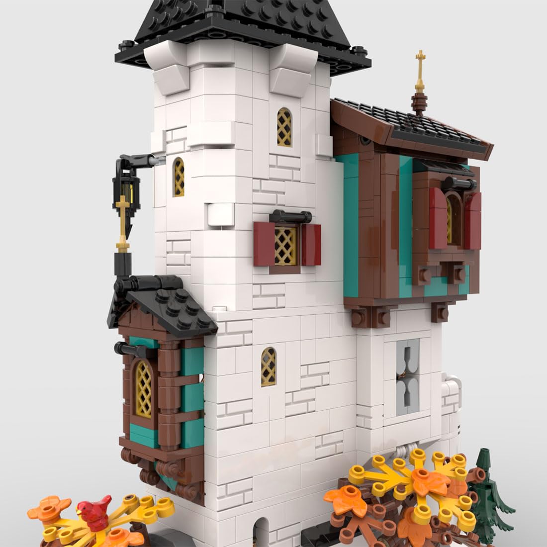 Mittelalterlich Burg Klemmbausteine, Ritter Weißer Turm Schloss Baustein Entworfen von Bricks_Fan_uy, Modell-Palast Geschenk für ab 14 Mädchen und Jungen - 1213 Stück MOC-189672