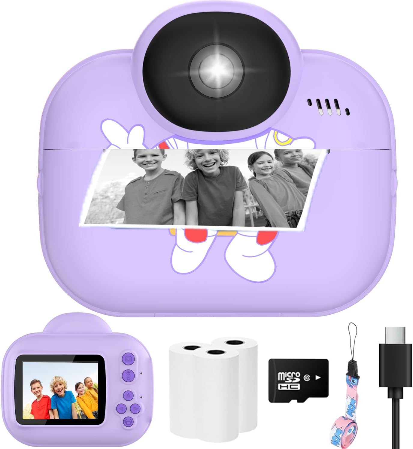 Kids Camera Toys, Instant Print Camera for Kids, Toddler Cameras for Girls Boys,1080P HD Digital Cameras, Portable Travel Toys for Girls 4 5 6 7 8 9 10 Year Old with SD Card (Purple)