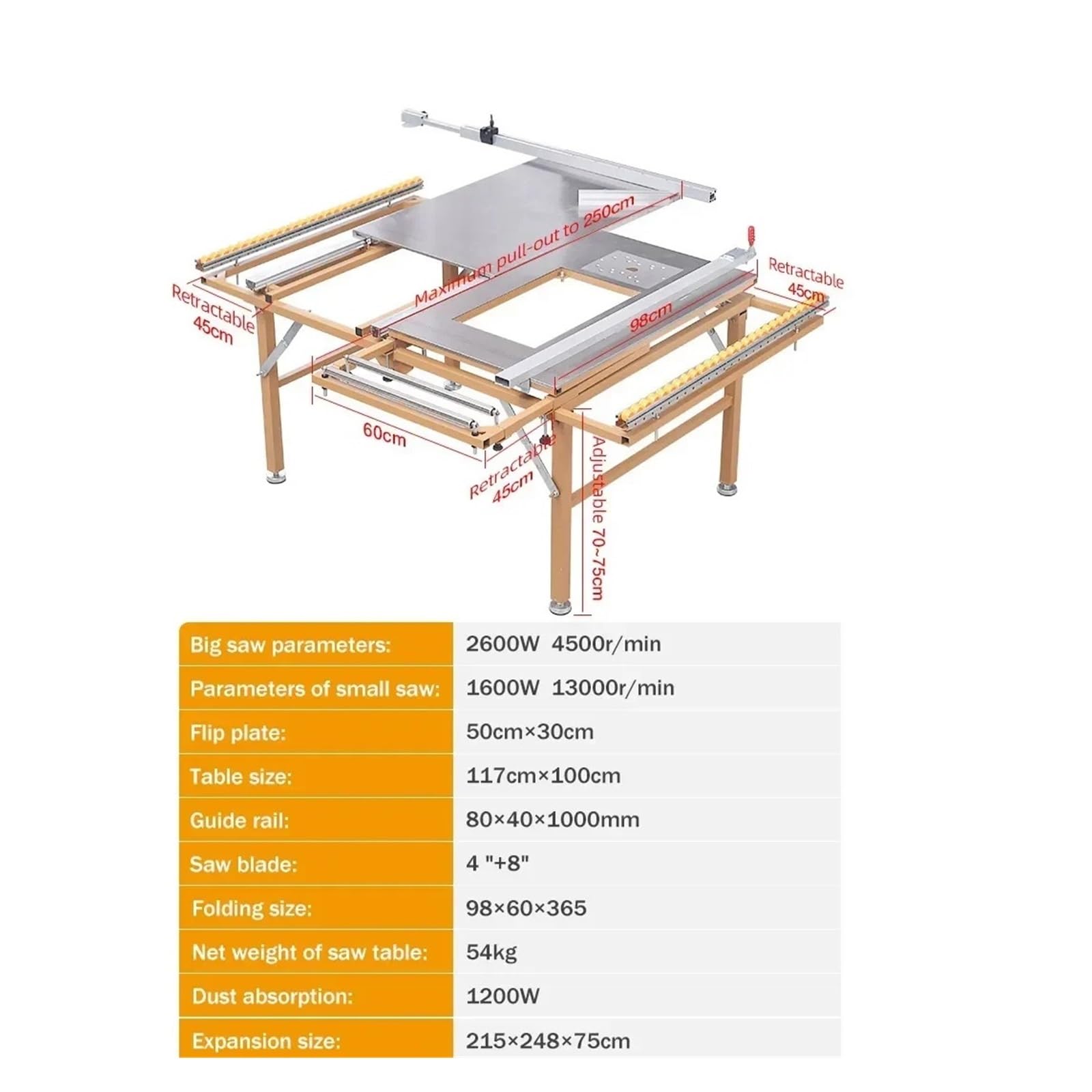 Mesa De Carpintería Multifuncional, Sierra Sin Polvo, Guía Precisión, Panel Eléctrico Plegable, Máquina Trabajo Madera Corte De PrecisióN, ProteccióN De Seguridad(C2)