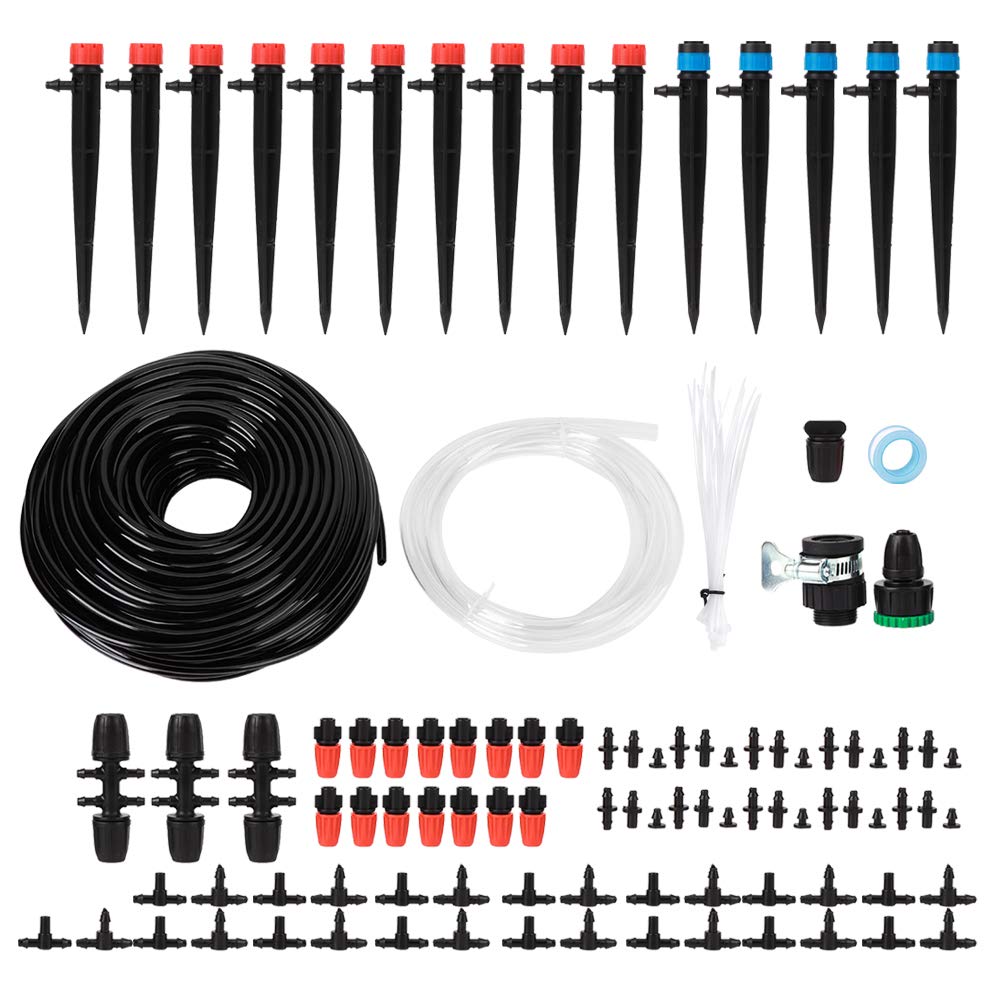 di irrigazione da giardino da 40 m, kit di irrigazione a goccia, set di irrigazione automatica con tubo da 40 m, 50 ugelli e connettori, per serra, terrazza, piante in vaso,