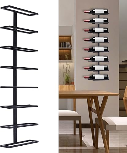 Miniatura 3 de LEYSRIS Estante de vino de pared de 8 niveles, fácil acceso, almacenamiento de metal para vino negro, ahorro de espacio, con 8 botellas