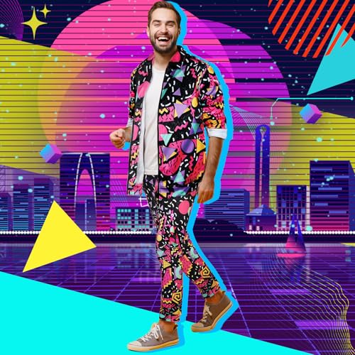 Image of Arssm Retro 80s 90s Outfit Sets for Men Vintage Jacket and Joggers Sweatpants 80s Tracksuit Streetwear