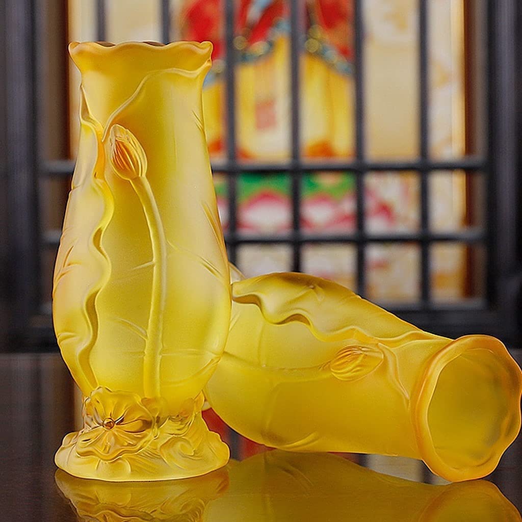 レモンイエロー　工芸ガラス　花瓶　置物 Amazon.co.jp: 花瓶 イエローガラス花瓶 高さ20cm 幅10cm ドライ