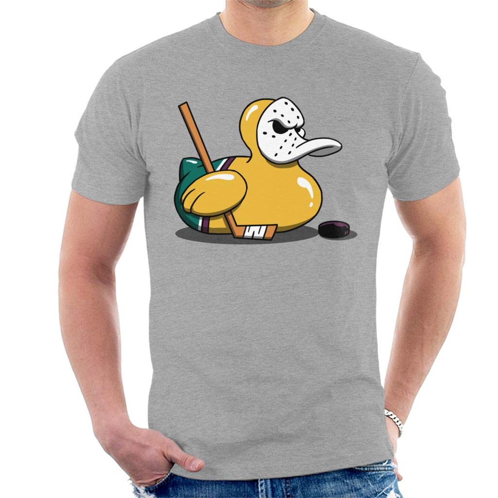 Cloud City 7 Men's Heather Grey Mighty Ducks Cute Rubber Duck Goalie T-Shirt
