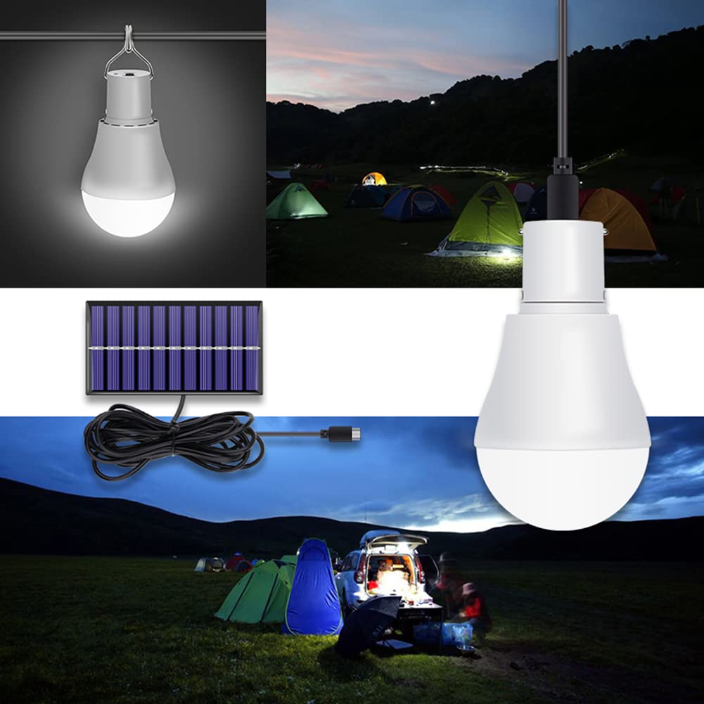 Ampoule Solaire Exterieur Interieur 2PCS Lampe Suspendue avec Panneau Solaire, Capteur