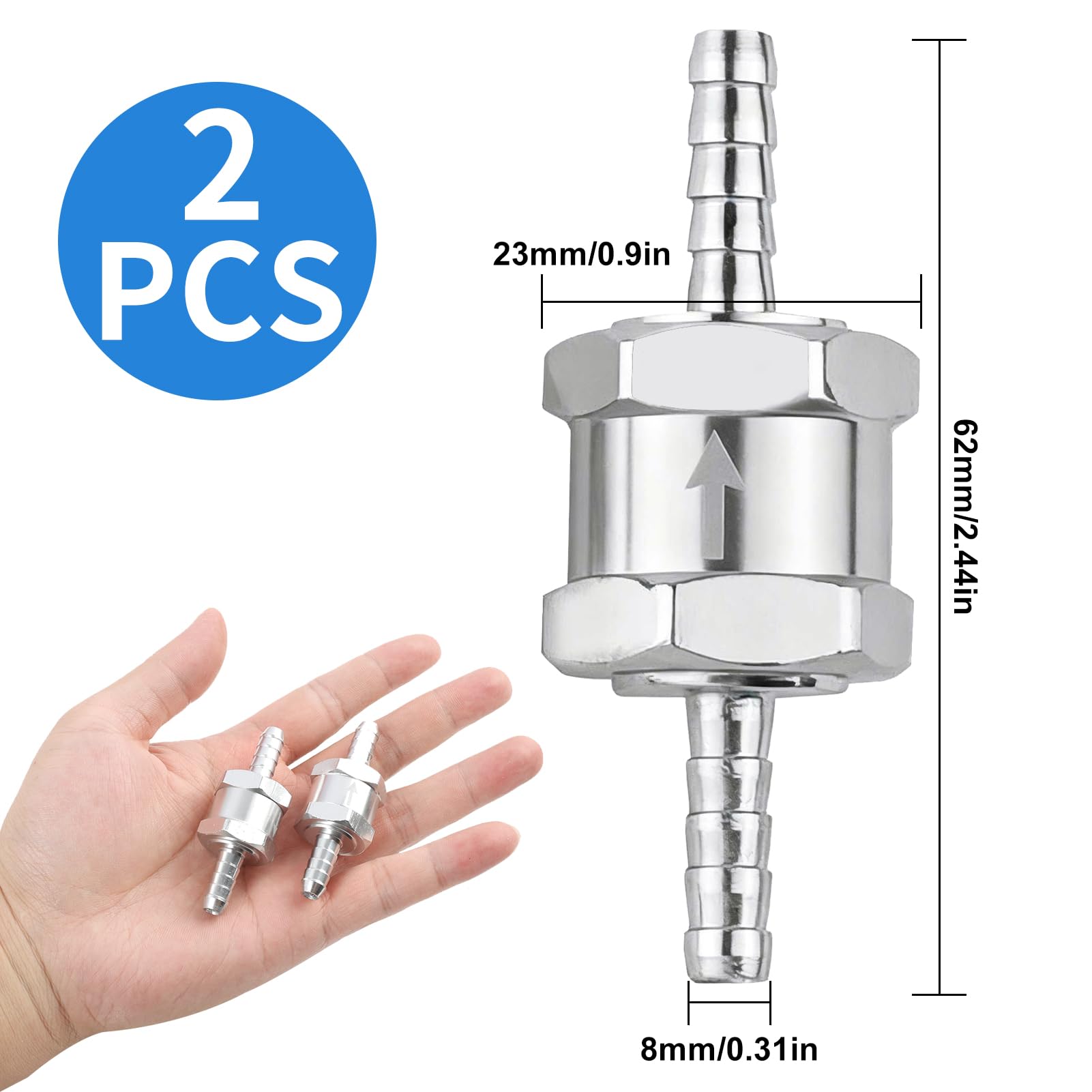 Produktbild von 2x Rückschlagventil 8 Mm Aus Aluminium – Für Benzin, Diesel, Wasser, Pflanzenöl, Mit Flussrichtungspfeil, Universell