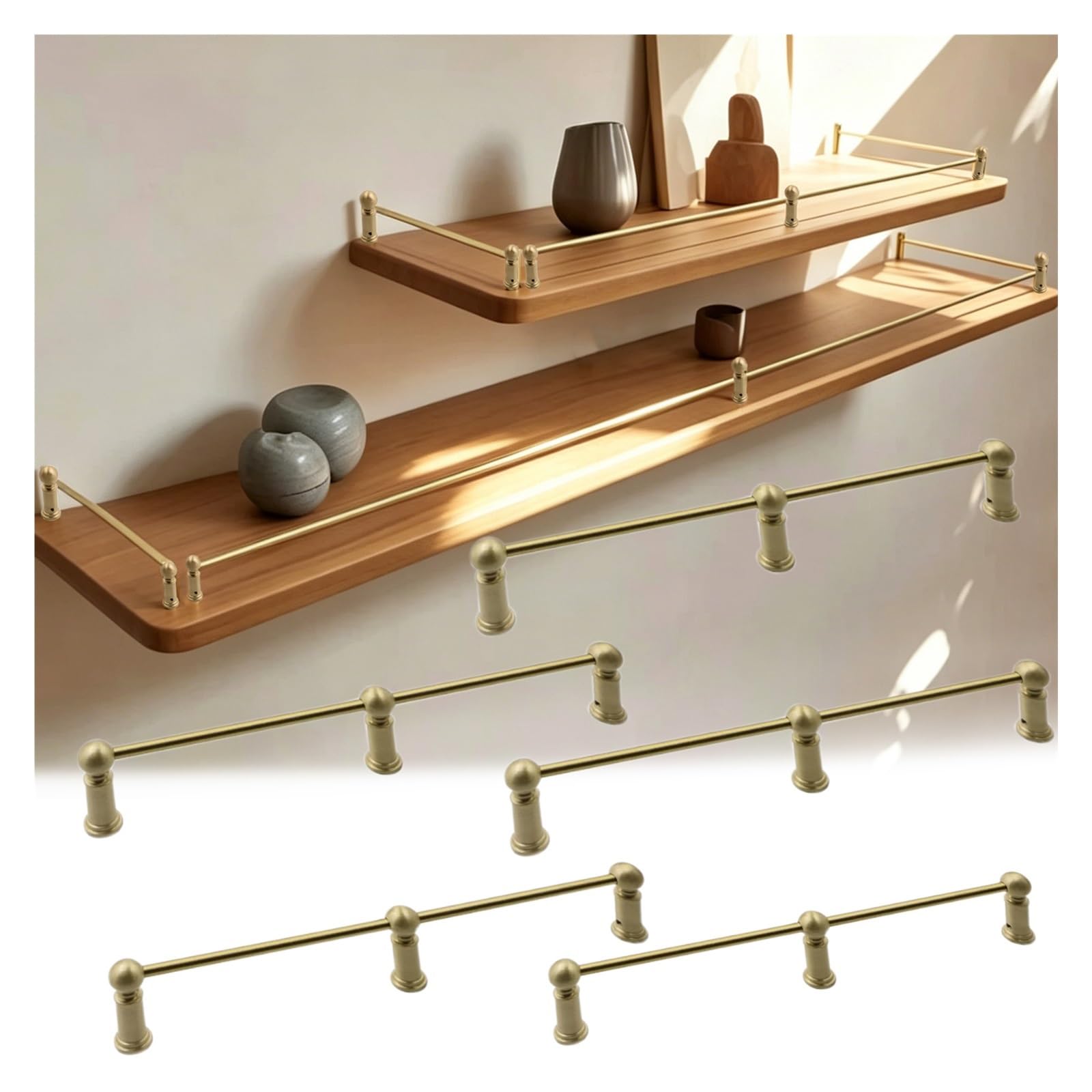 Hphdfs 5Pcs Brass Cabinet Safety Rail 20-158 Cm, Customizable Length Anti-Fall Guard Rail Bar With Spindles & Screws, Decor Pole Guardrail For Kitchen Shelf & Wine Rack Organizer(,L 31"/78.7Cm)