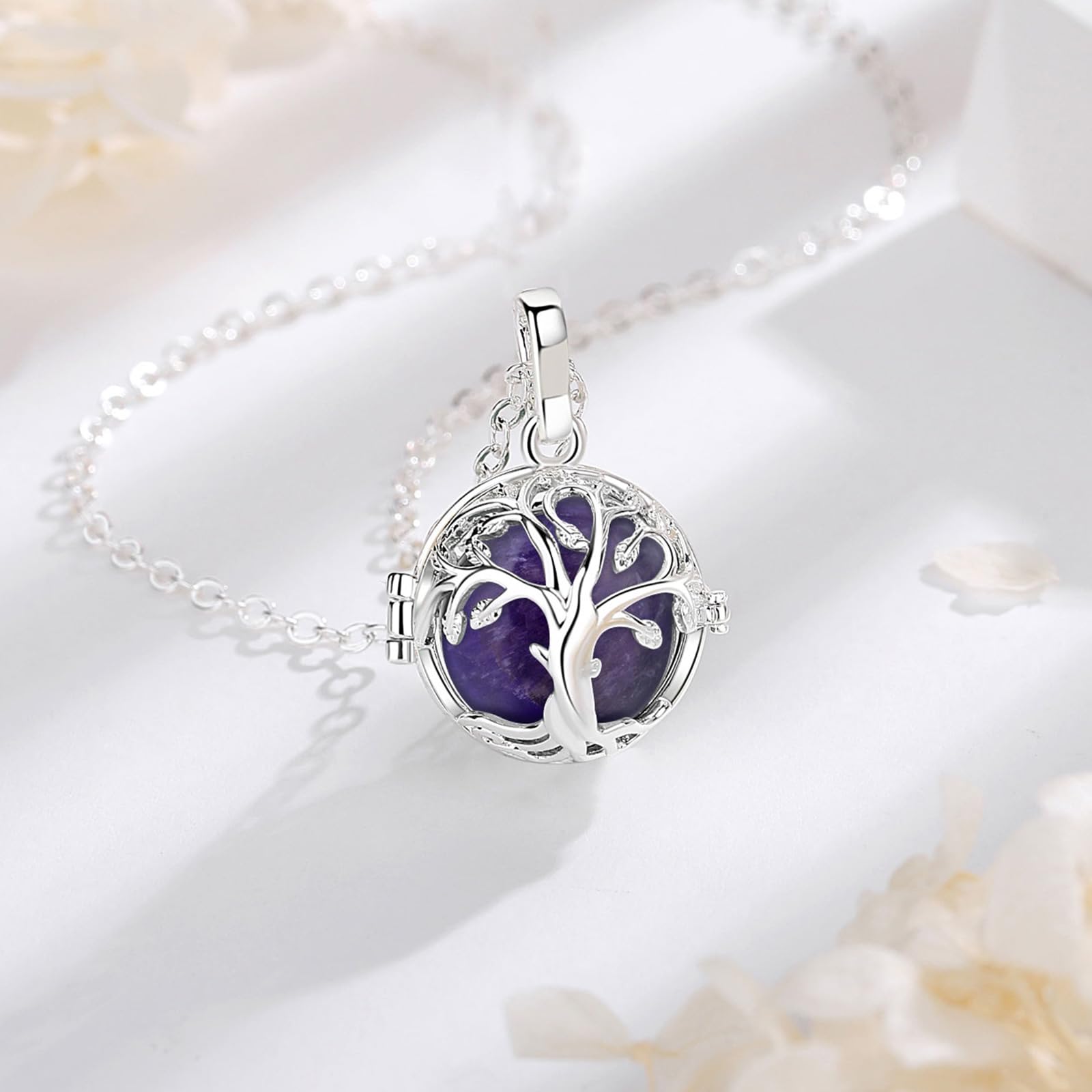 INFUSEU Collar Árbol De La Vida, Piedra Natural Cristal Colgante Mujer Arbol De La Vida Joyería Cristales Curativos Varias Piedras Intercambiables Bruja Mágica Proteccion Regalos para Mamá Mujer