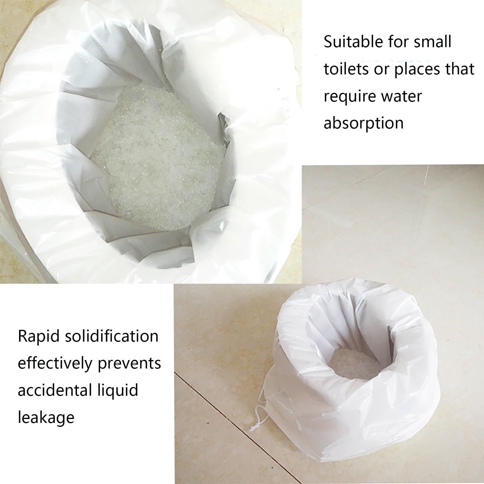 Coagulante de inodoro portátil, 100 bolsas de embalaje solubles en agua, inodoro de emergencia, adecuado para camping, actividades al aire libre, senderismo, pesca y viajes