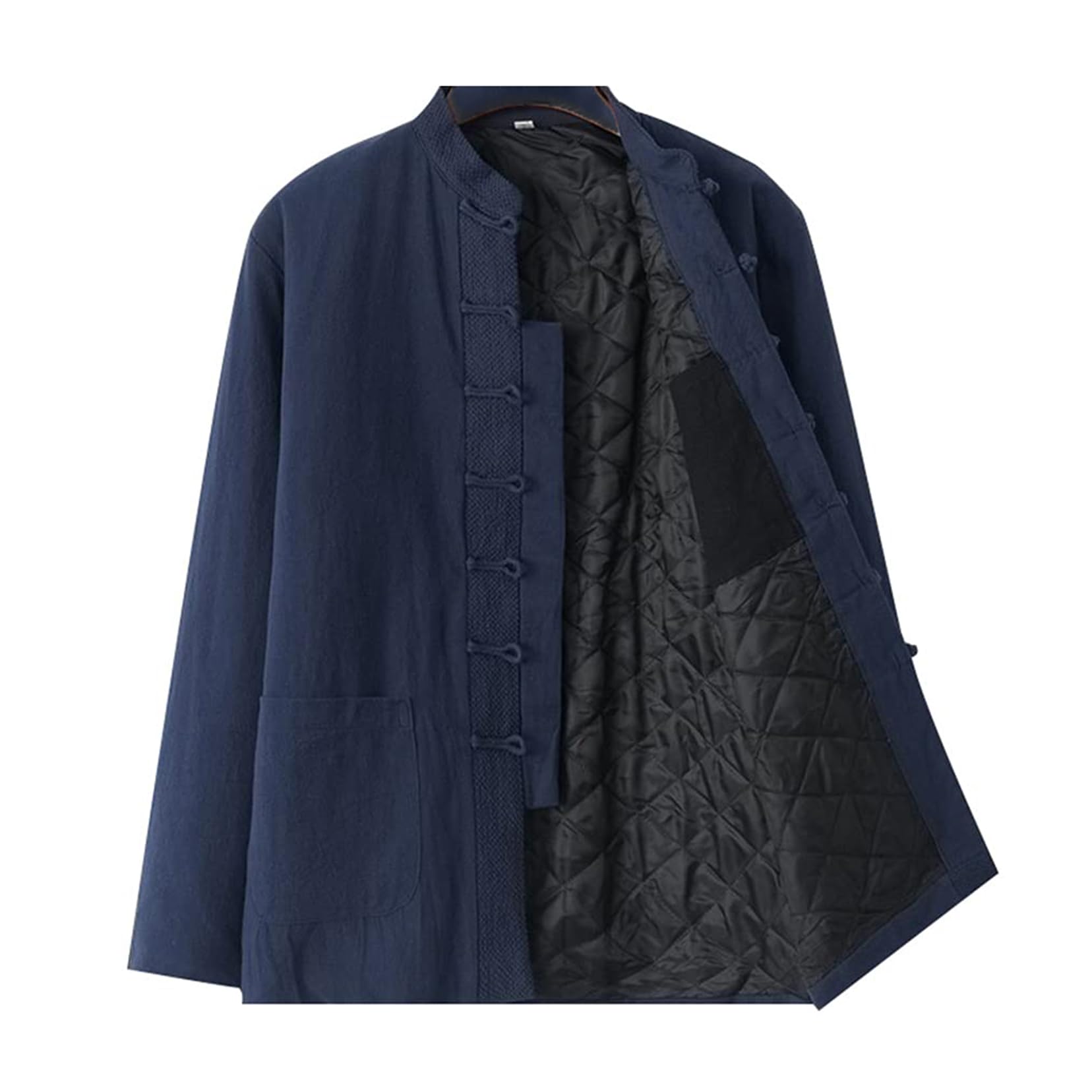 Traje Tang, Traje de invierno for hombre, chaquetas gruesas, abrigos de algodón, uniforme cálido de tai chi, ropa tradicional china de kung fu, camisa(Blue_XXL)