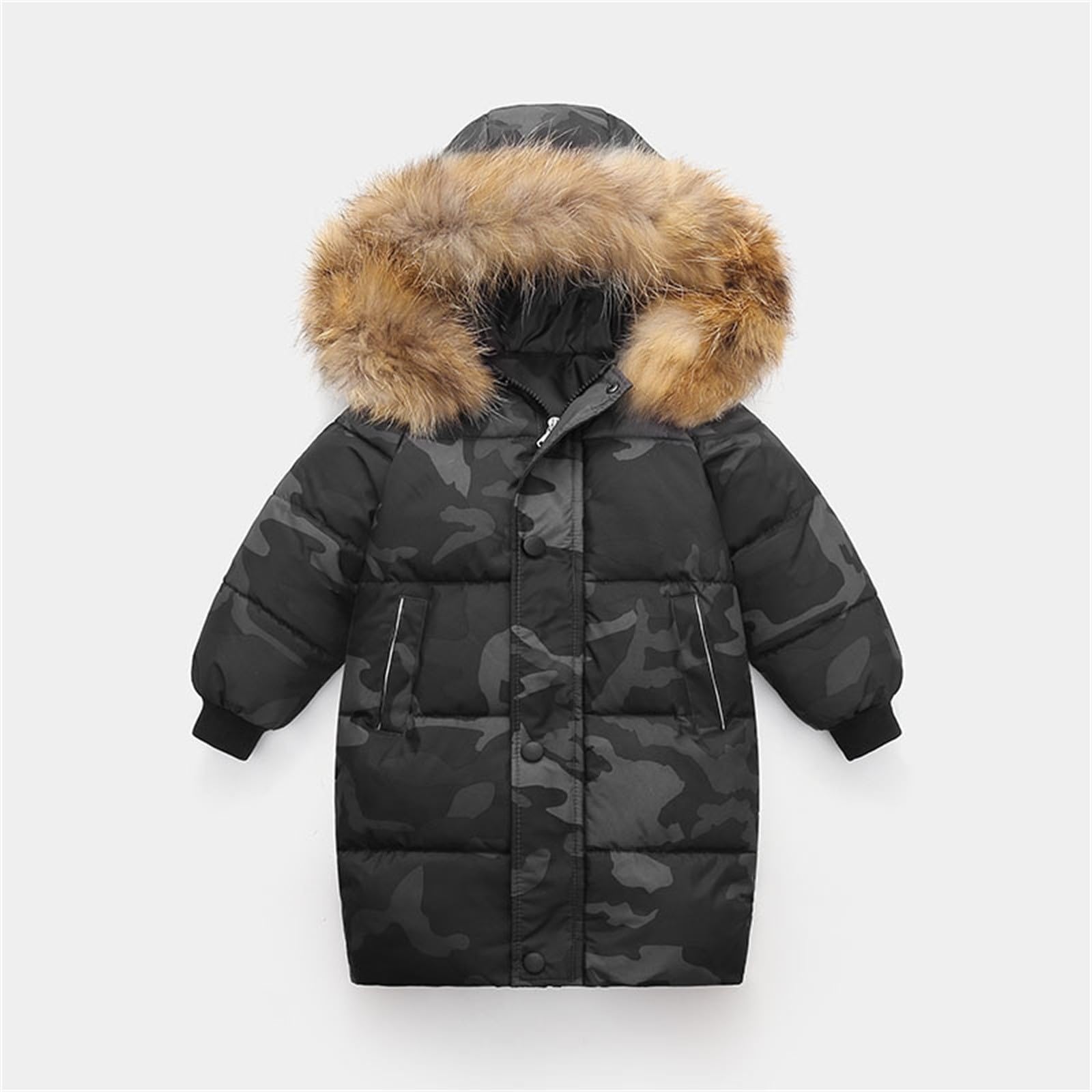 Girls Boys Winter Down Jacket Hooded Down Coat Thicken Warm Mid Long Puffer Jacket with Furry (CE2, 18-24 Months)