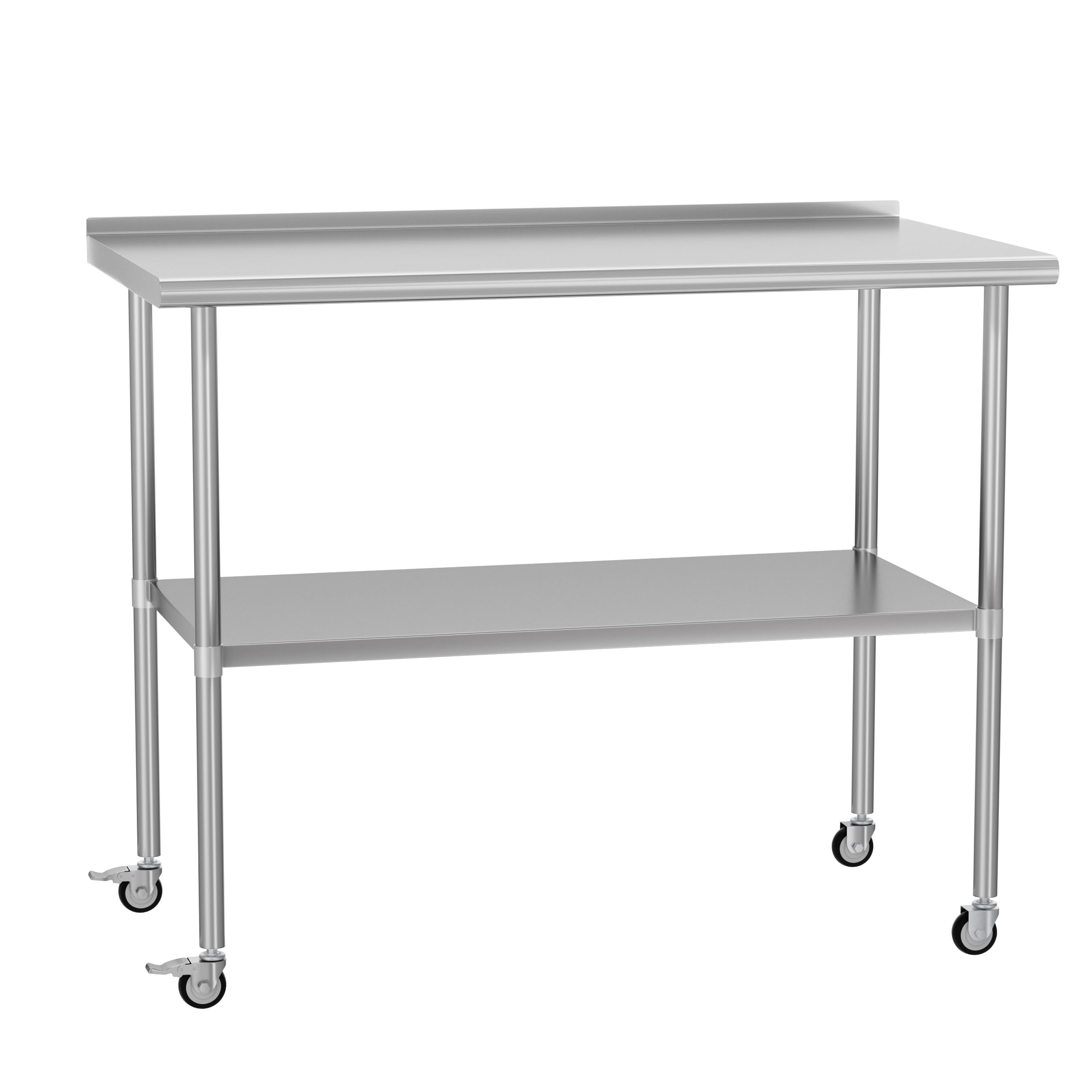 Stainless Steel Table 24 x 48 Inches with 4 Wheels Metal Prep Table with Backsplash & Adjustable Undershelf for Commercial Kitchen, Outdoor, Restaurant, Hotel & Garage