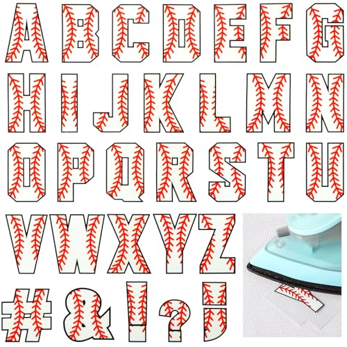 Outus 372 Pcs Sport Iron on Letters 1.5 Inch A-z Heat Transfer Letters Baseball Basketball Soccer Letter Stickers PU Alphabet Iron on Flocking Letters Alphabet for Team Sport T Shirt DIY (Baseball)