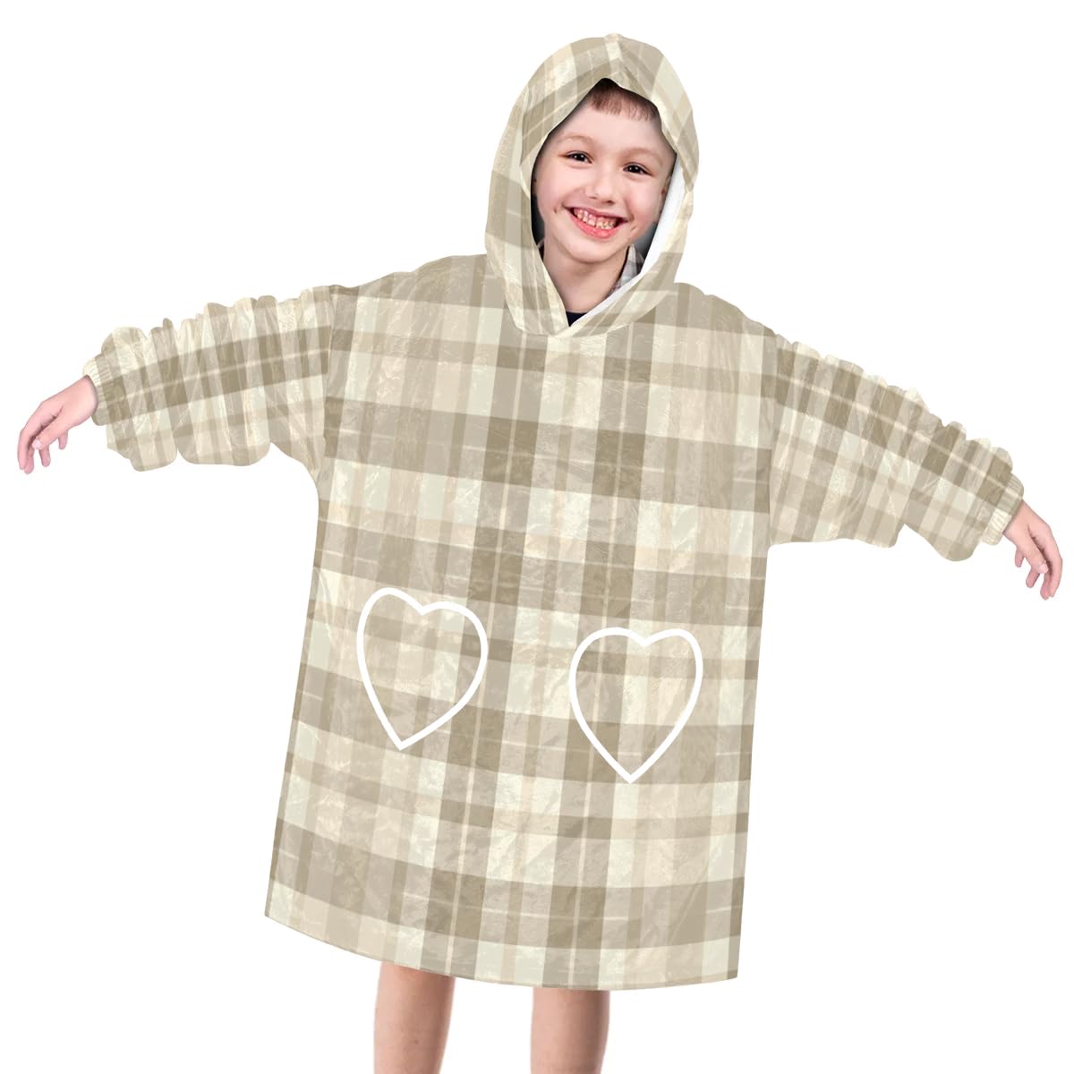Wearable Blanket Hoodie for Kids, Scottish Plaid Fleece Sweatshirt Blanket Oversized Blanket Sweatshirt with Pocket Flannel Warm Hooded Blanket 6-10 Year Old Girl Boy Gift, One Size
