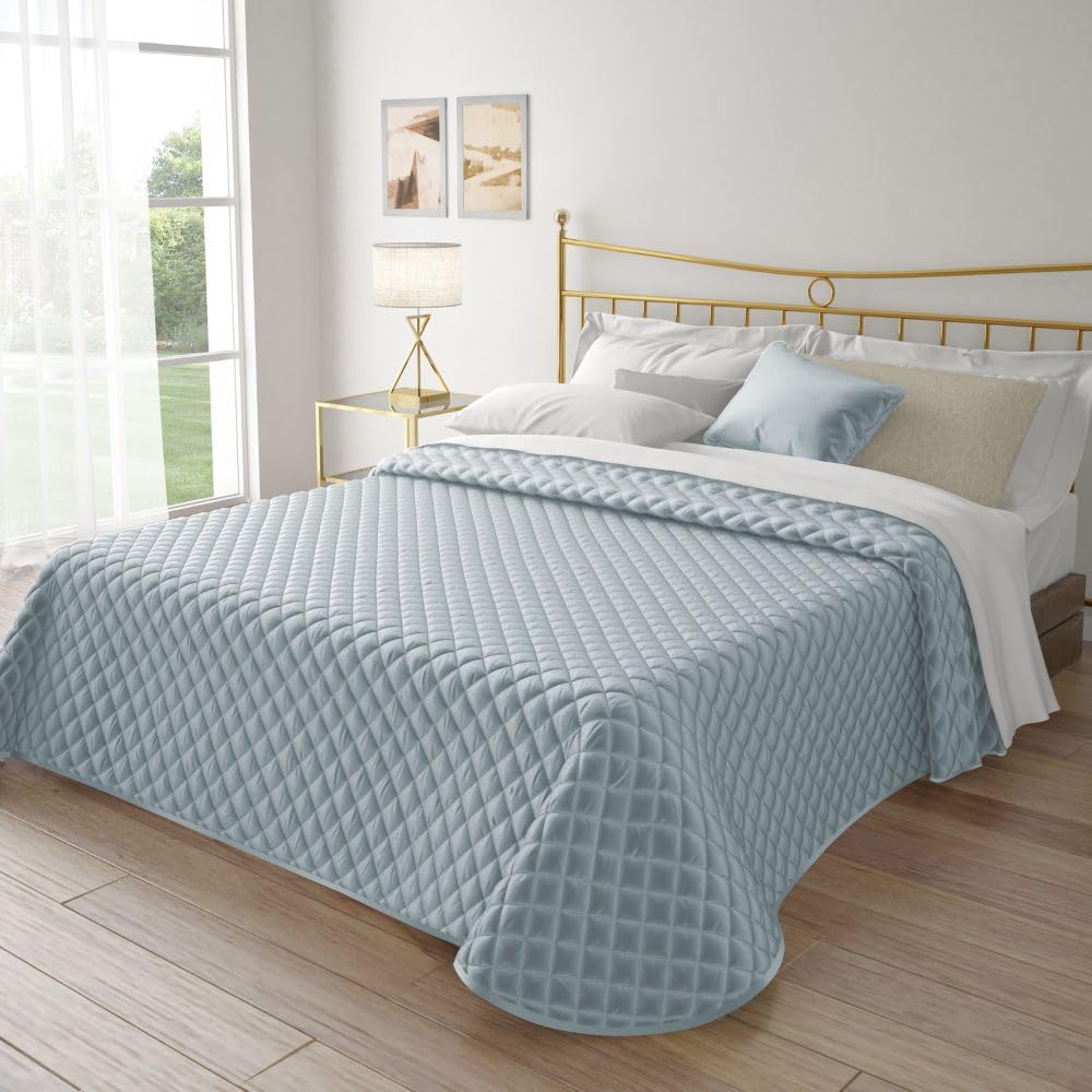 MAXIME MAISON - Colcha de matrimonio para primavera y otoño, acolchada, de suave terciopelo elegante, colcha matrimonial ligera, fabricada en Italia, sensación de auténtico lujo al tacto (gris perla)