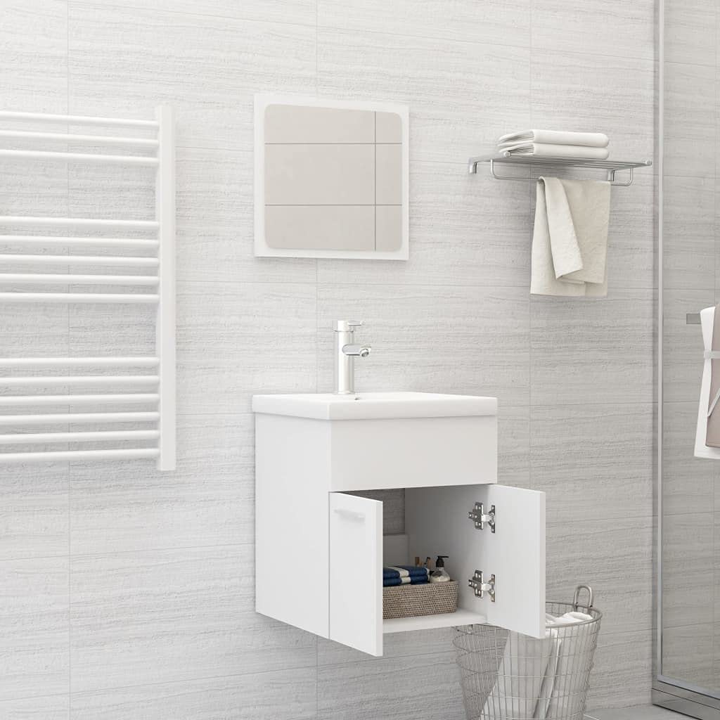 Badmöbel-Set Weiß 41 x 38,5 x 46 cm Waschbecken mit Unterschrank aus Holzwerkstoff Keramikspüle Spiegel Modern Robust für kleines Gäste-WC und Badezimmer