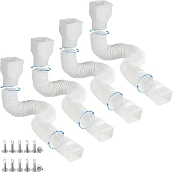 plusgutter 4 Pack Rain Gutter Downspout Extensions Flexible, Drain Downspout Extender,Down Spout Drain Extender, Gutter Connector Rainwater Drainage,Extendable from 21 to 68 InchesWhite
