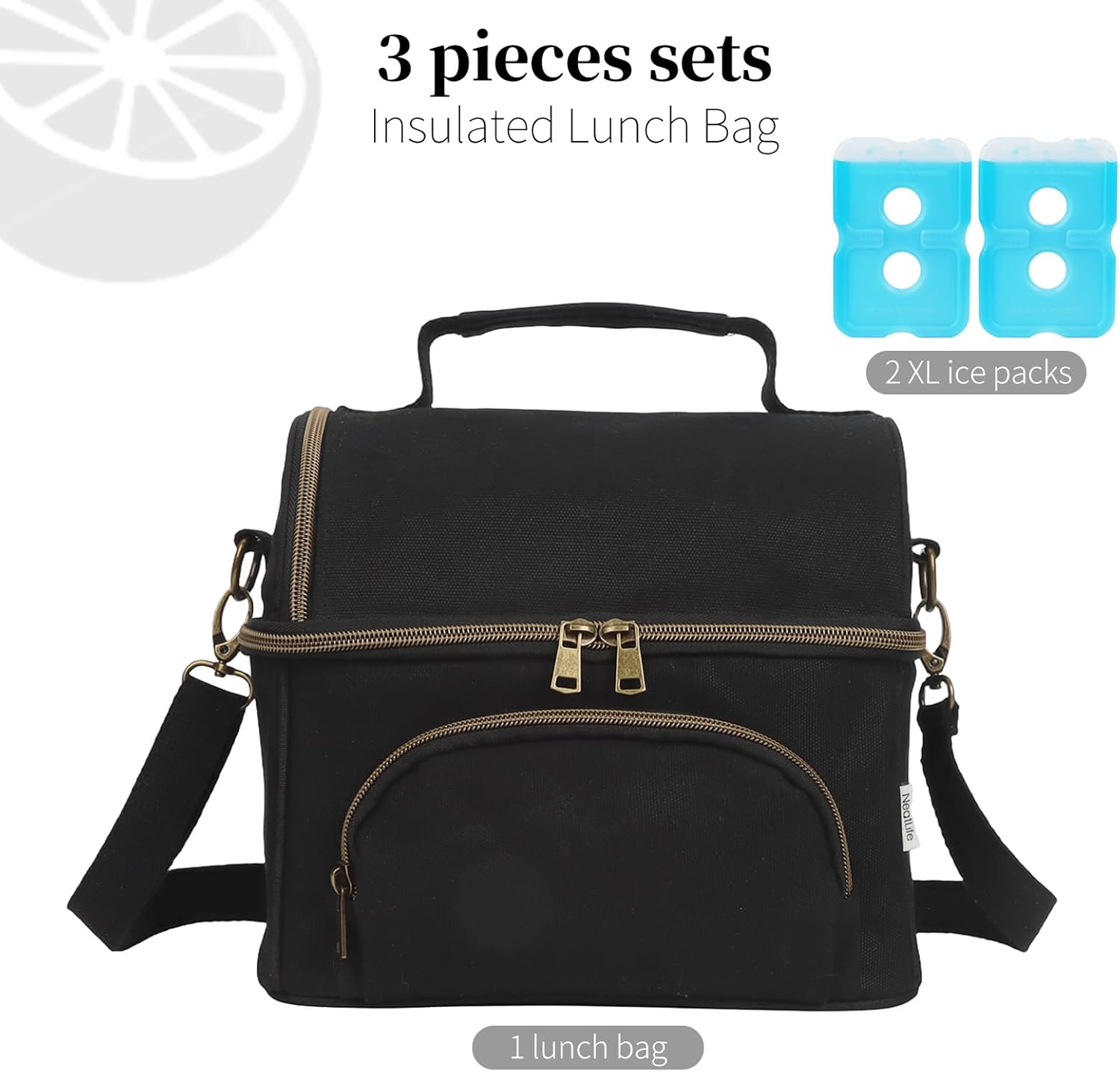 Waxed Canvas Lunch Cooler Bag for Men, Insulated Lunch Box with Two Compartment, Small Soft Cooler Lunch Bags with 2 Ice-Packs, 10.5L Leakproof Lunchbox for Work, Camping, Beach and Road Trips - Image 2