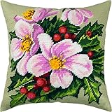 Christmas Flowers by Catharina Klein. Needlepoint Kit. Throw Pillow 16×16 Inches. Printed Tapestry Canvas, European Quality