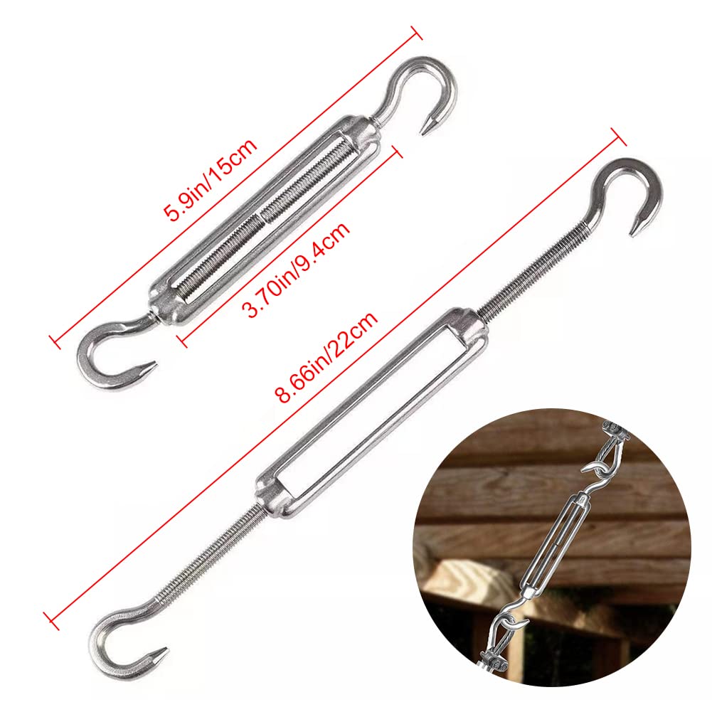Hitefu 6 Tenditori In Acciaio Inossidabile 304 – Gancio-gancio, M6 – Apertura 22 Cm – Per Regolare Tensione Di Cavi E Funi – Argento